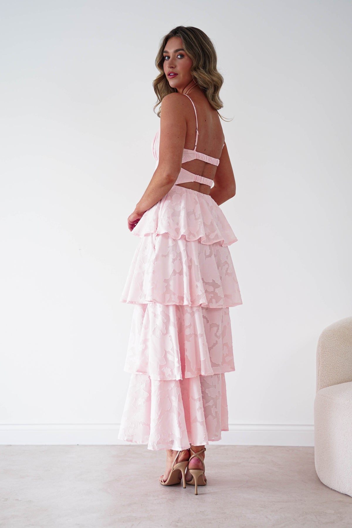 Patsy Floral Jacquard Tiered Maxi Dress | Blush-Oh Hello Clothing