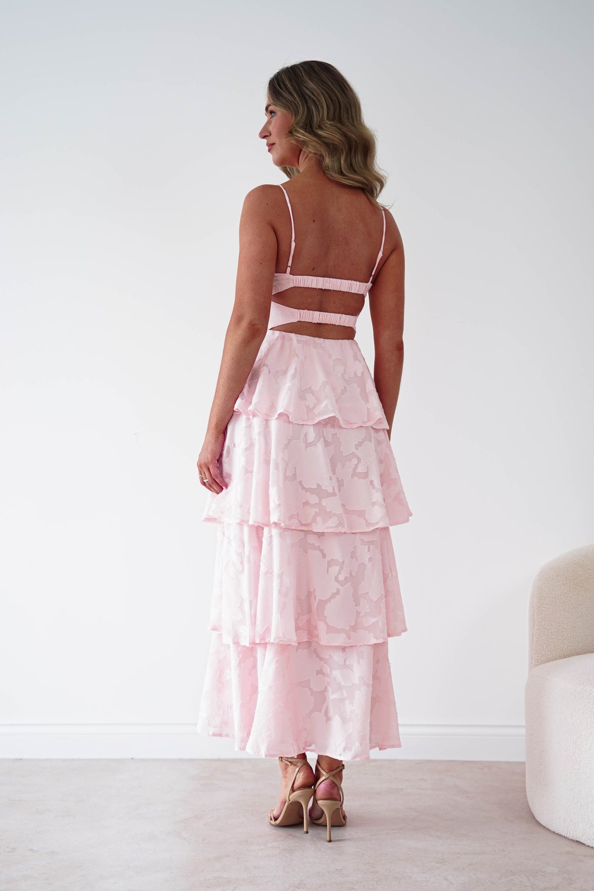 Patsy Floral Jacquard Tiered Maxi Dress | Blush-Oh Hello Clothing