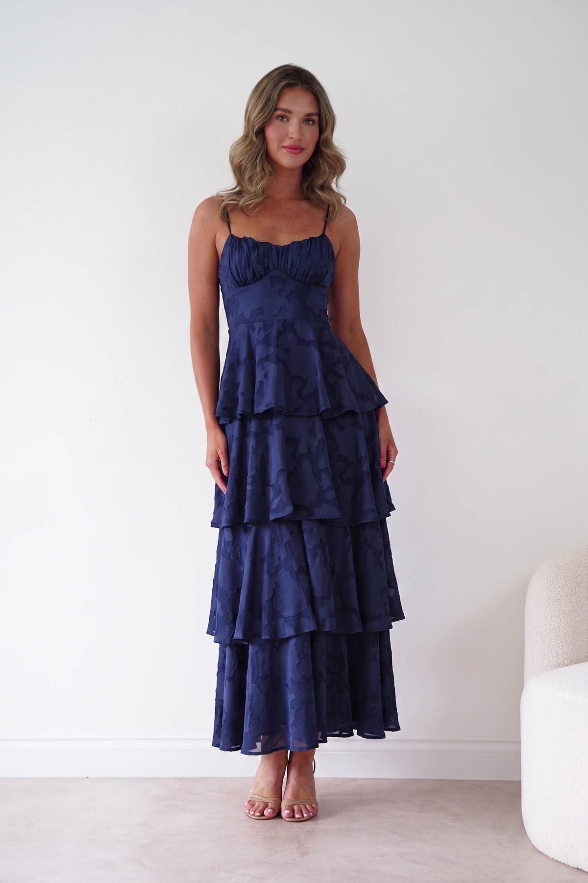Patsy Floral Jacquard Tiered Maxi Dress | Navy-Oh Hello Clothing