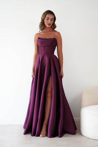 Vestido Largo Palabra de Honor Corte Evasé Pepper | Frambuesa