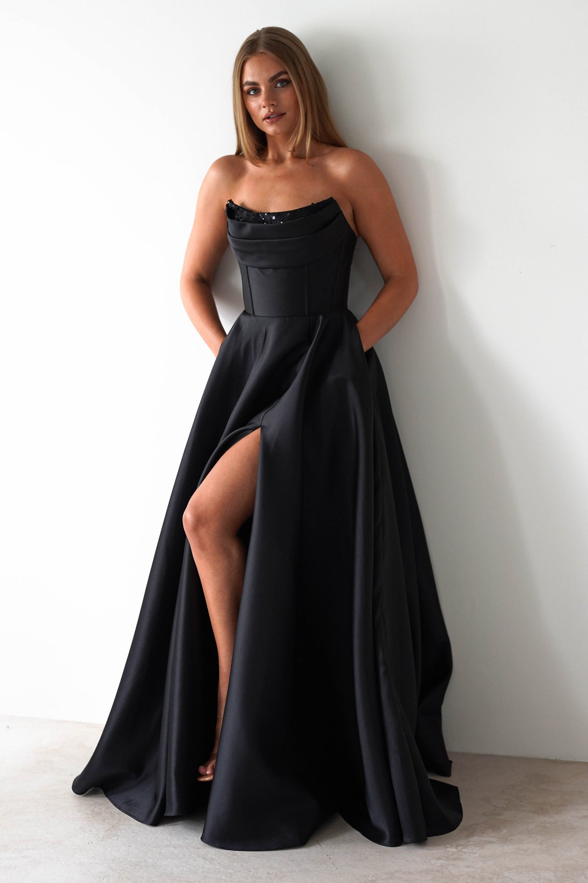 Pepper Strapless A-Line Maxi Gown | Black-Oh Hello Clothing
