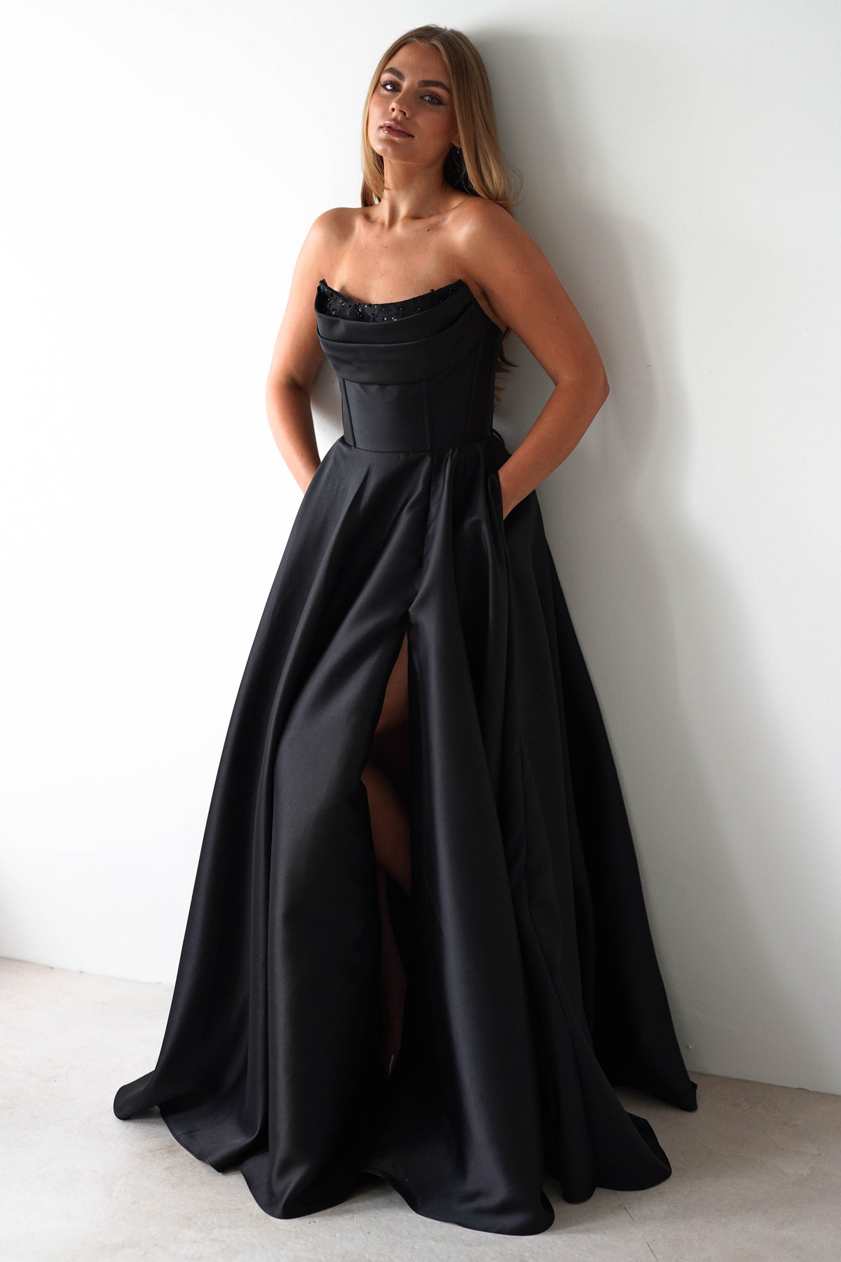 Pepper Strapless A-Line Maxi Gown | Black-Oh Hello Clothing