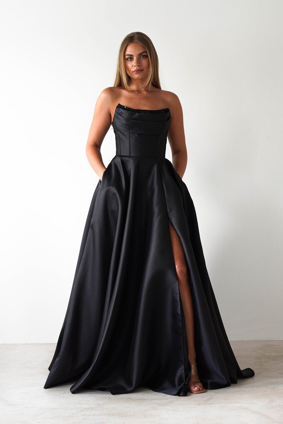 Pepper Strapless A-Line Maxi Gown | Black-Oh Hello Clothing