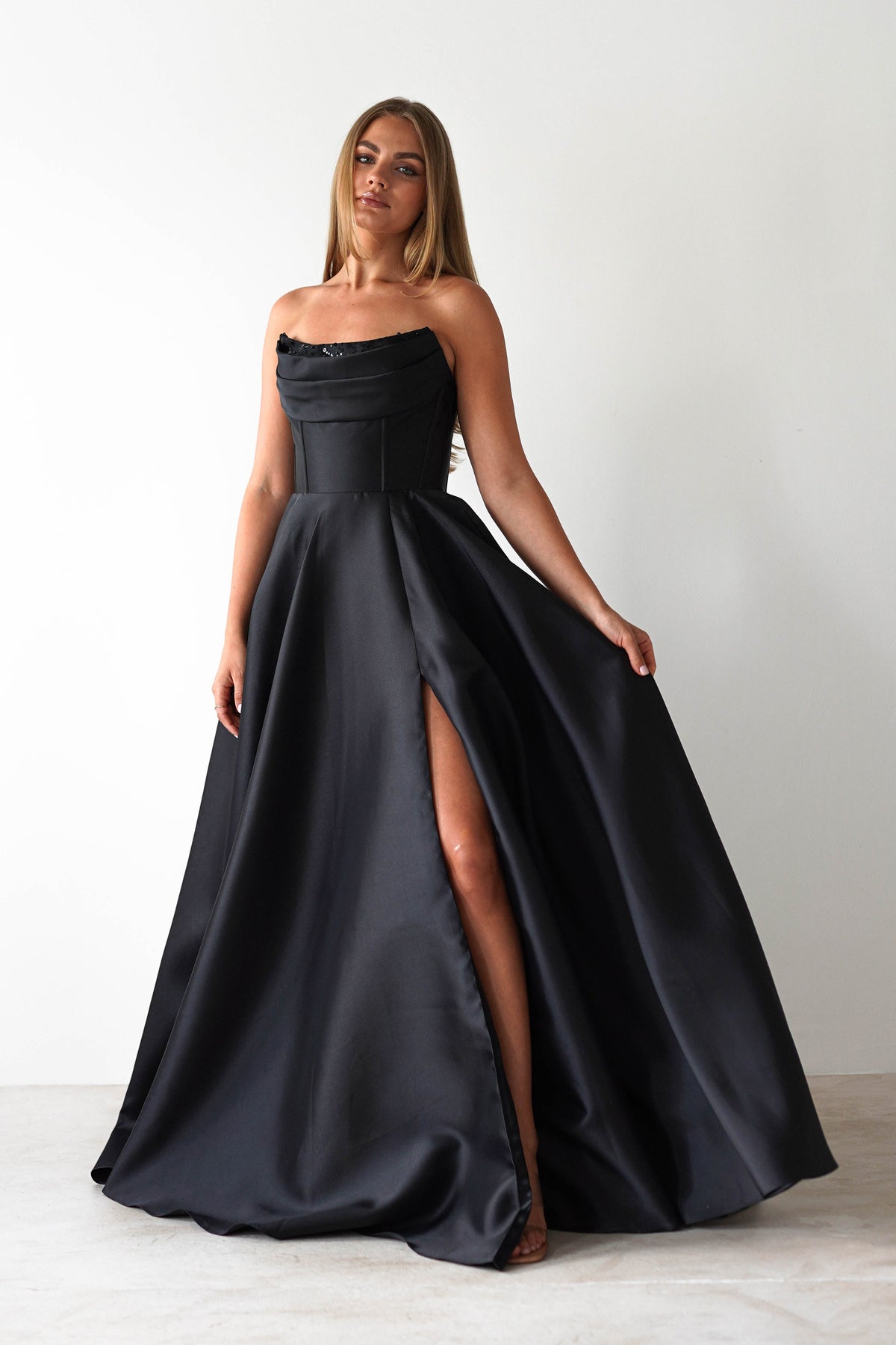 Pepper Strapless A-Line Maxi Gown | Black-Oh Hello Clothing