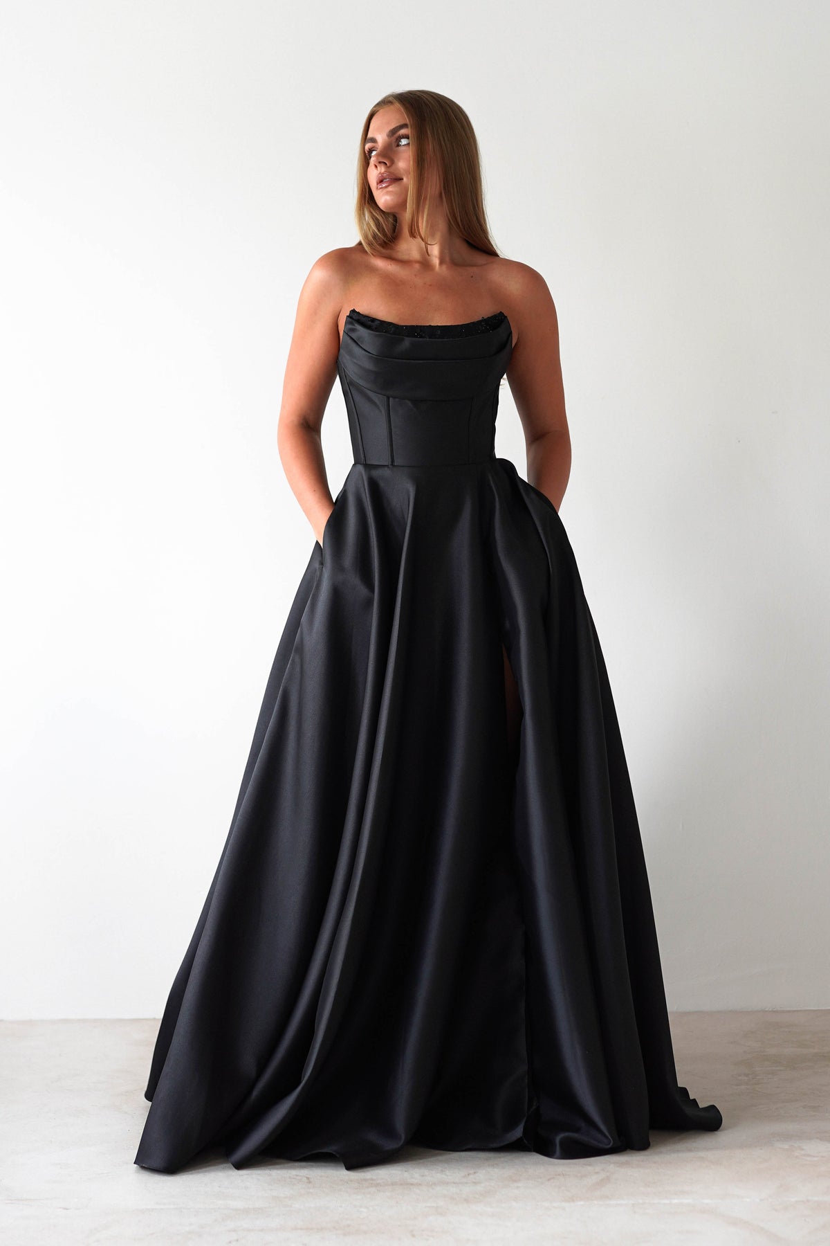 Pepper Strapless A-Line Maxi Gown | Black-Oh Hello Clothing