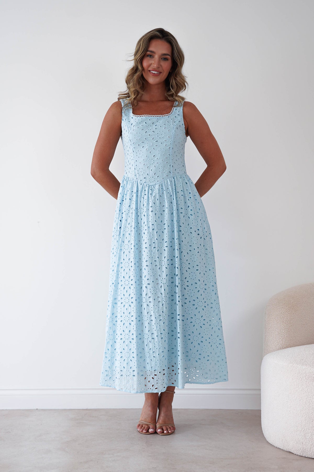 Petal Skater Cotton Maxi Dress | Blue-Oh Hello Clothing