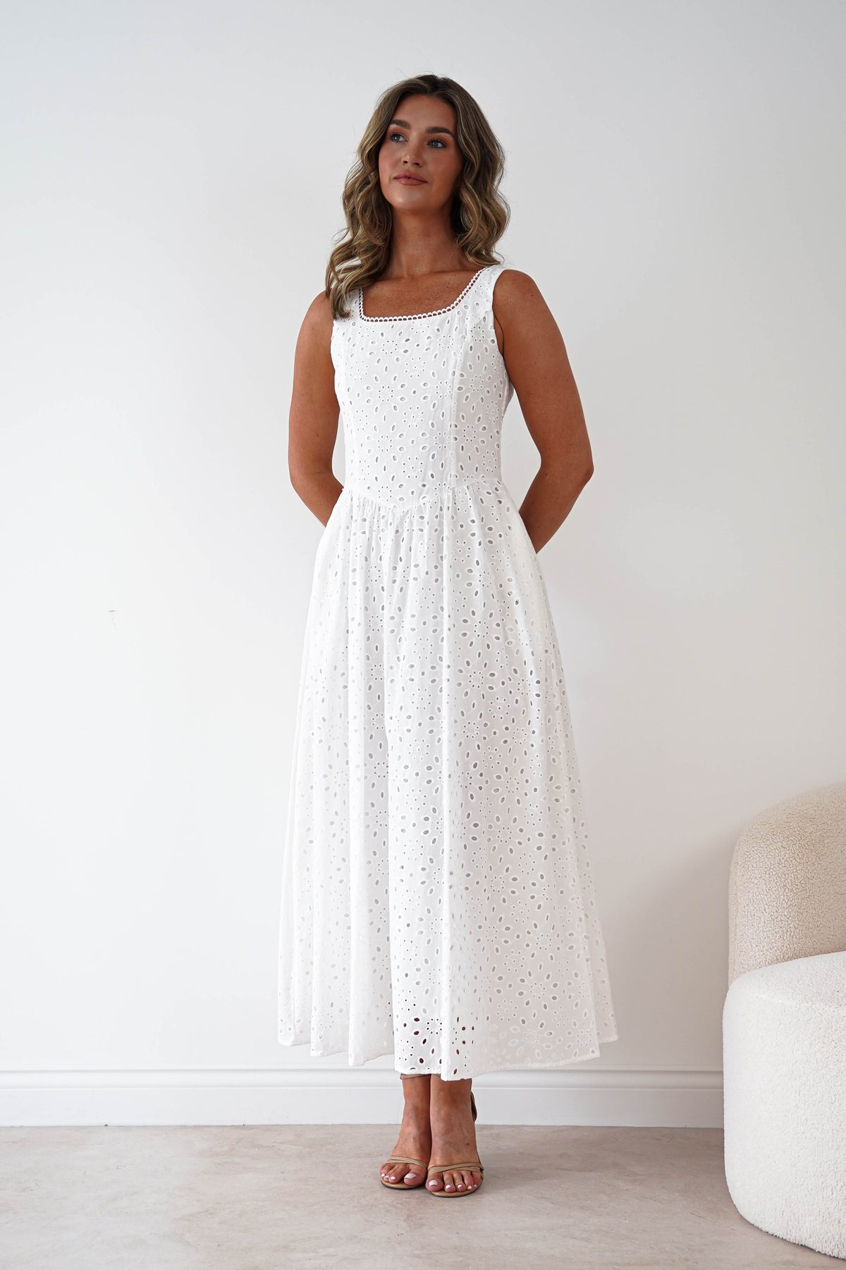 Petal Skater Cotton Maxi Dress | White-Oh Hello Clothing