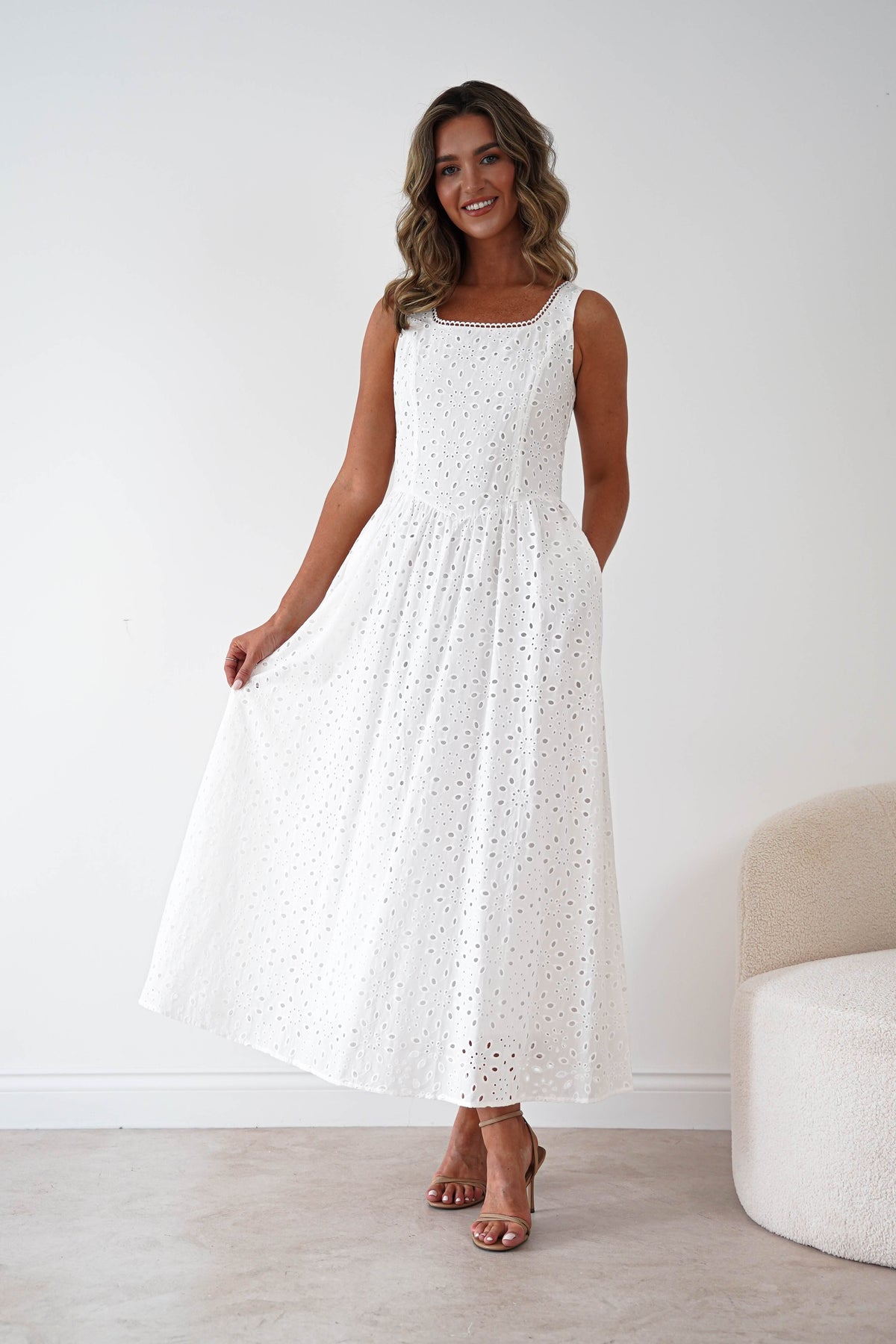 Petal Skater Cotton Maxi Dress | White-Oh Hello Clothing