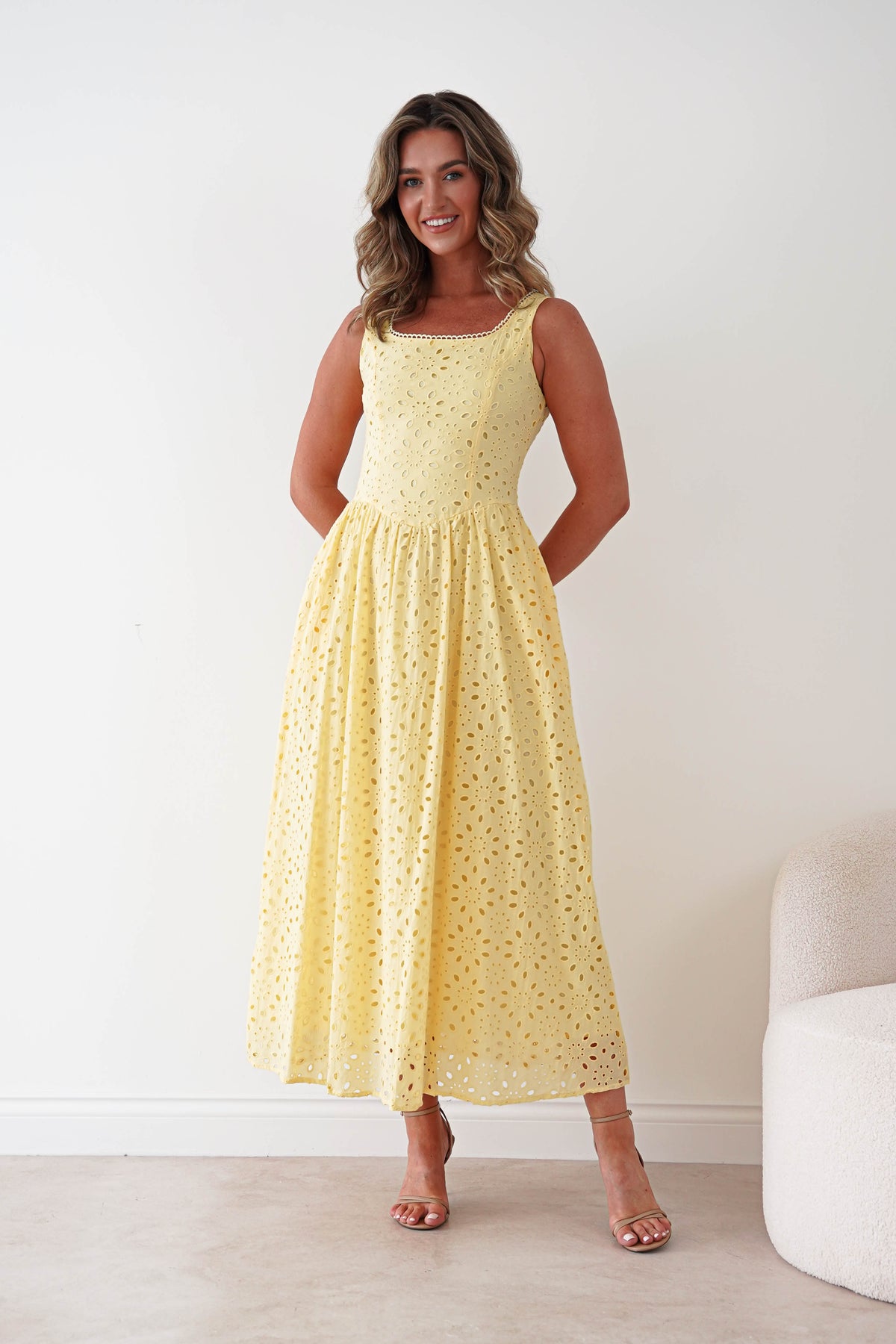 Petal Skater Cotton Maxi Dress | Yellow-Oh Hello Clothing