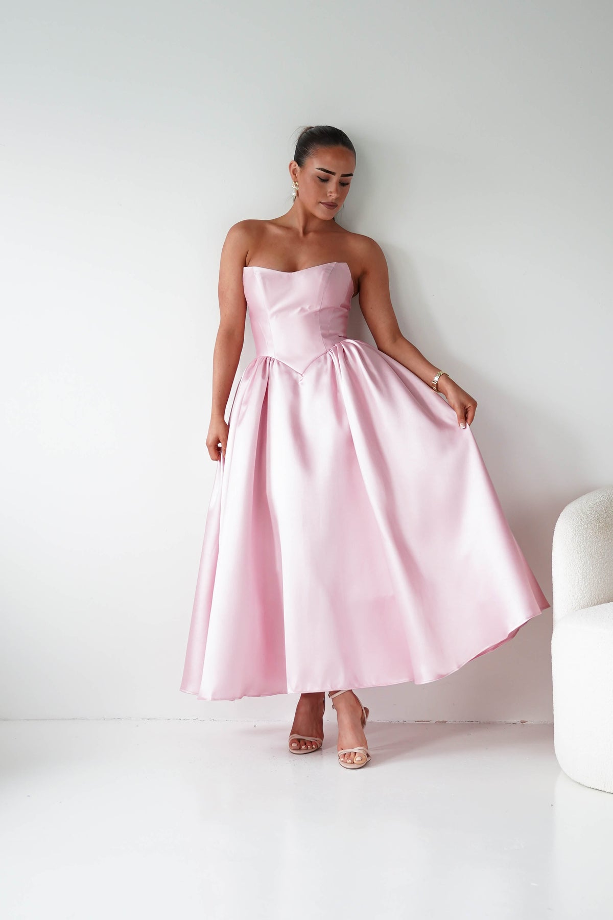 Phoebe Sweetheart Strapless Midi Dress | Pink-Oh Hello Clothing