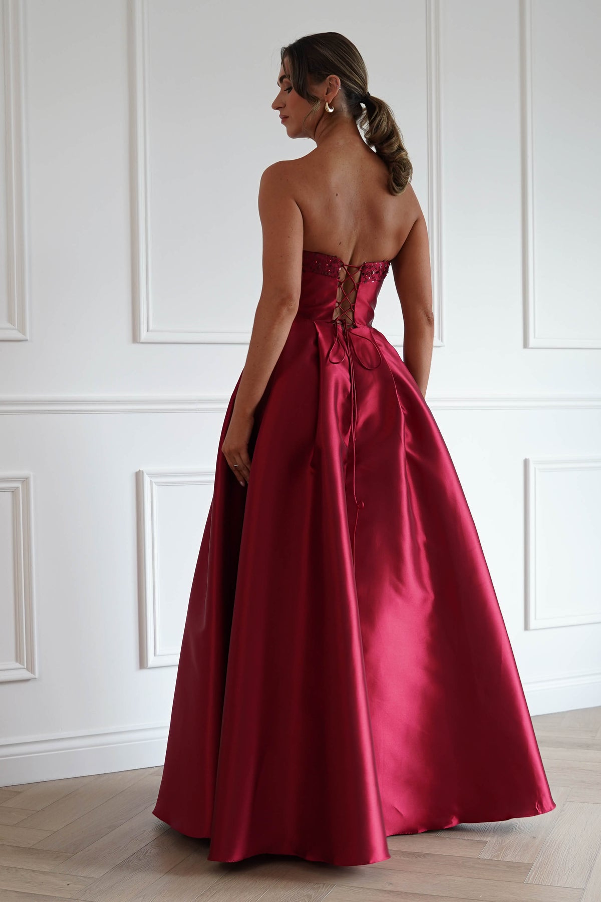 Oh Hello Clothing Women > Clothing > Dresses *DONE-F&P| 835190| RED GOWN WITH SEQUIN DETAIL