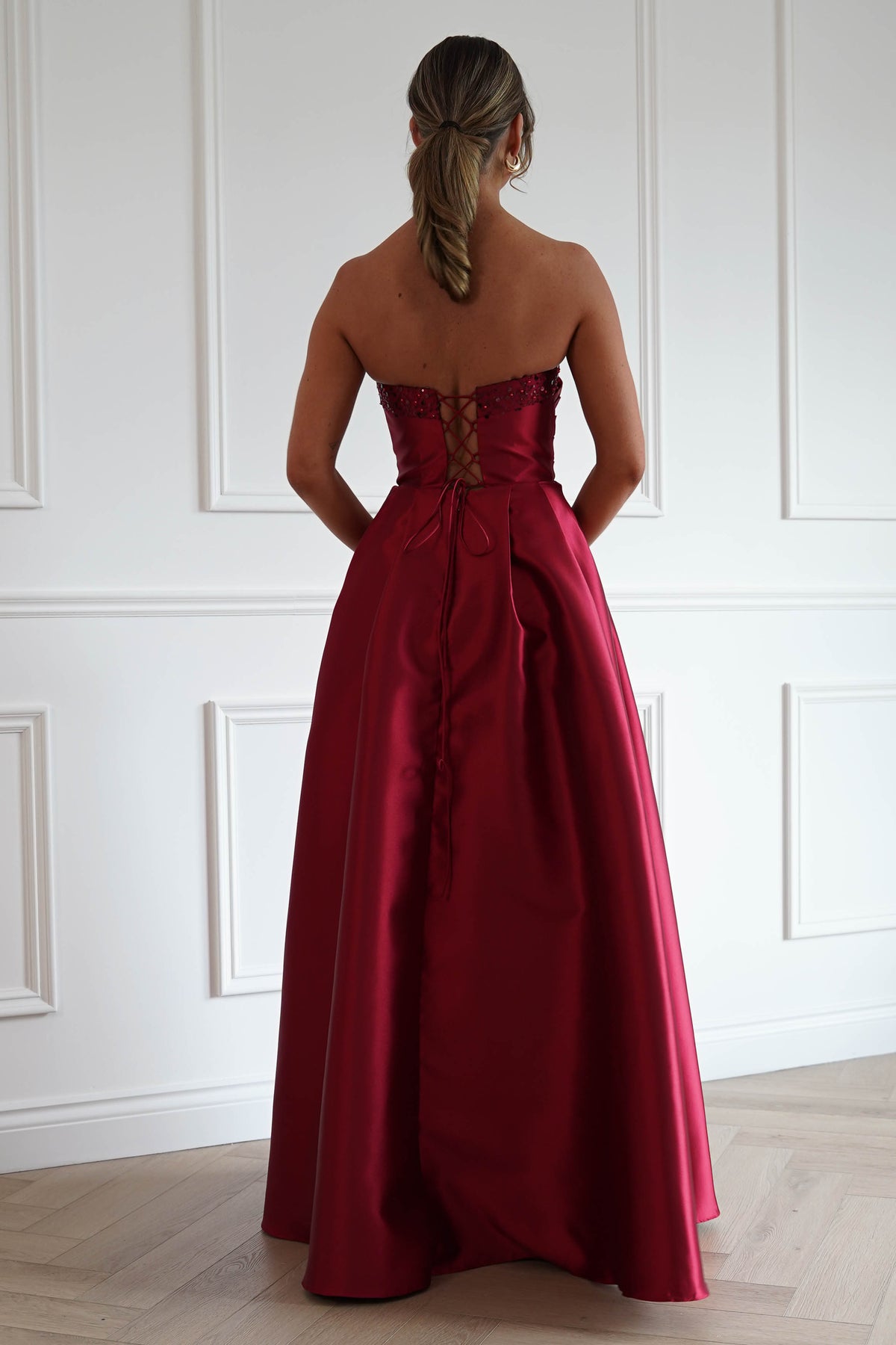 Oh Hello Clothing Women > Clothing > Dresses *DONE-F&P| 835190| RED GOWN WITH SEQUIN DETAIL