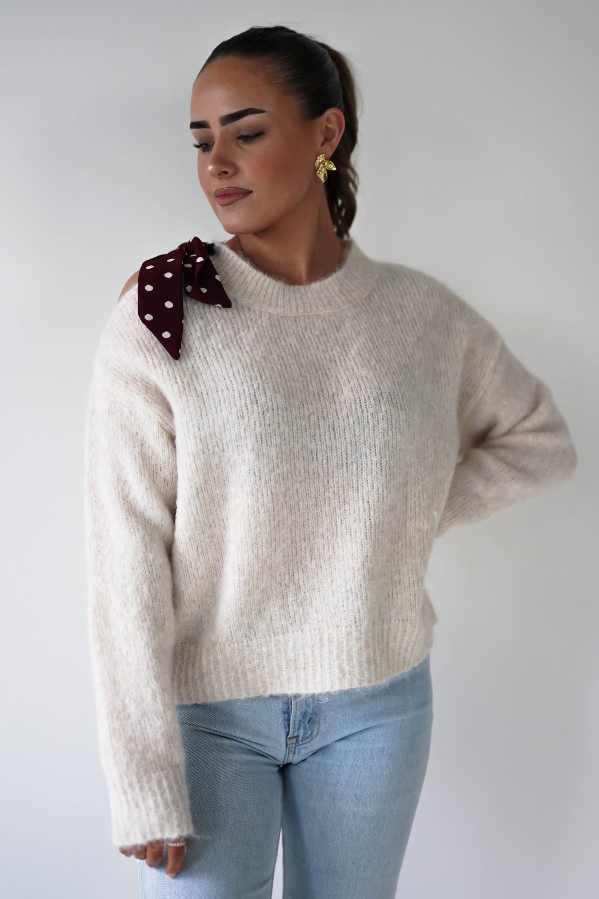 Pollie Bow Detail Jumper | Beige-Oh Hello Clothing