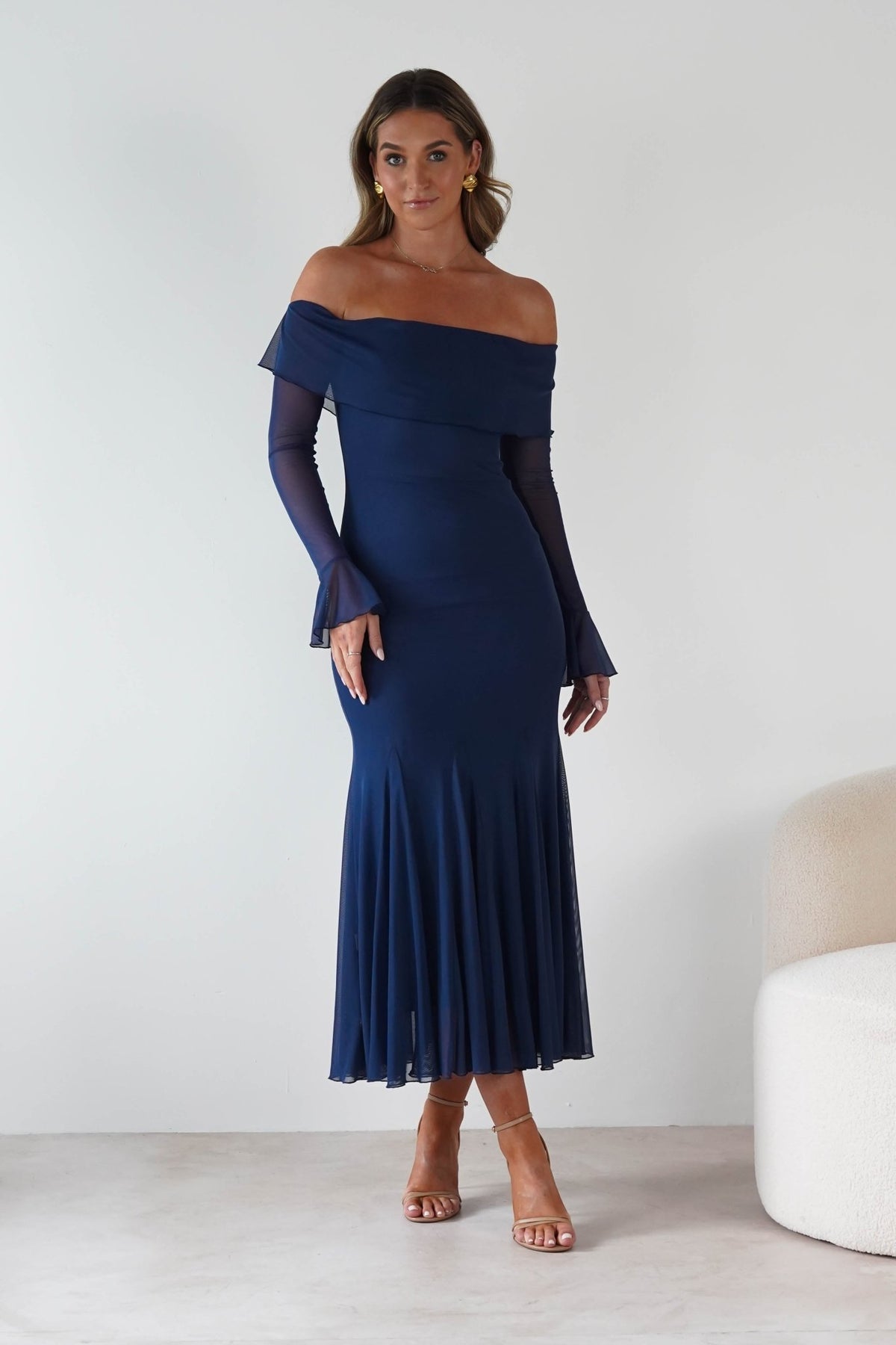 Presley Mesh Long Sleeve Midaxi Dress | Blue-Oh Hello Clothing