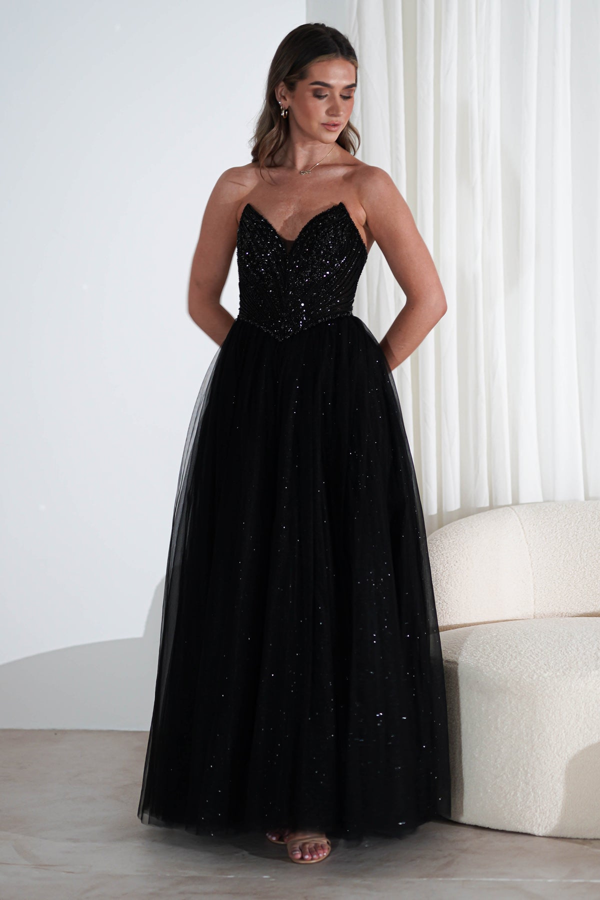 Priscilla Princess Glitter Gown | Black-Oh Hello Clothing