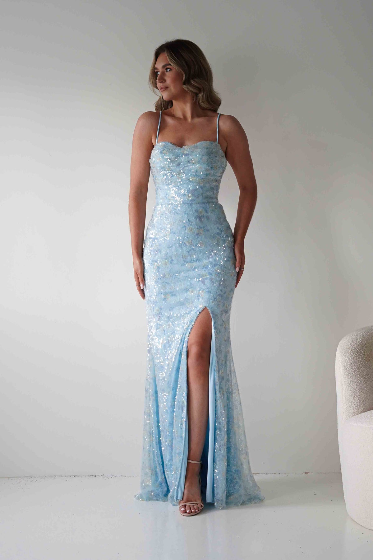 Rae Bodycon Floral Sequin Maxi Gown | Blue-Oh Hello Clothing