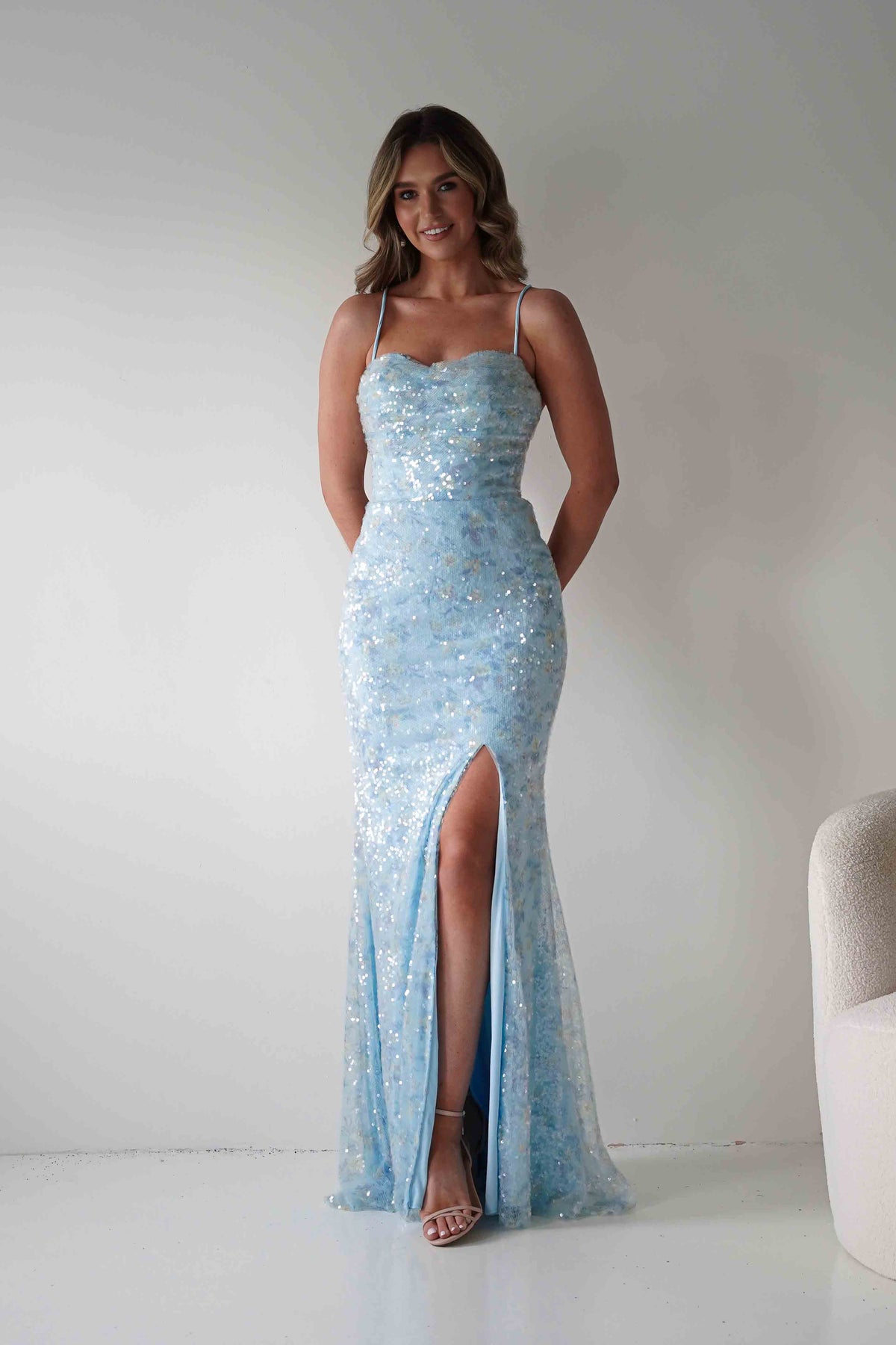 Rae Bodycon Floral Sequin Maxi Gown | Blue-Oh Hello Clothing