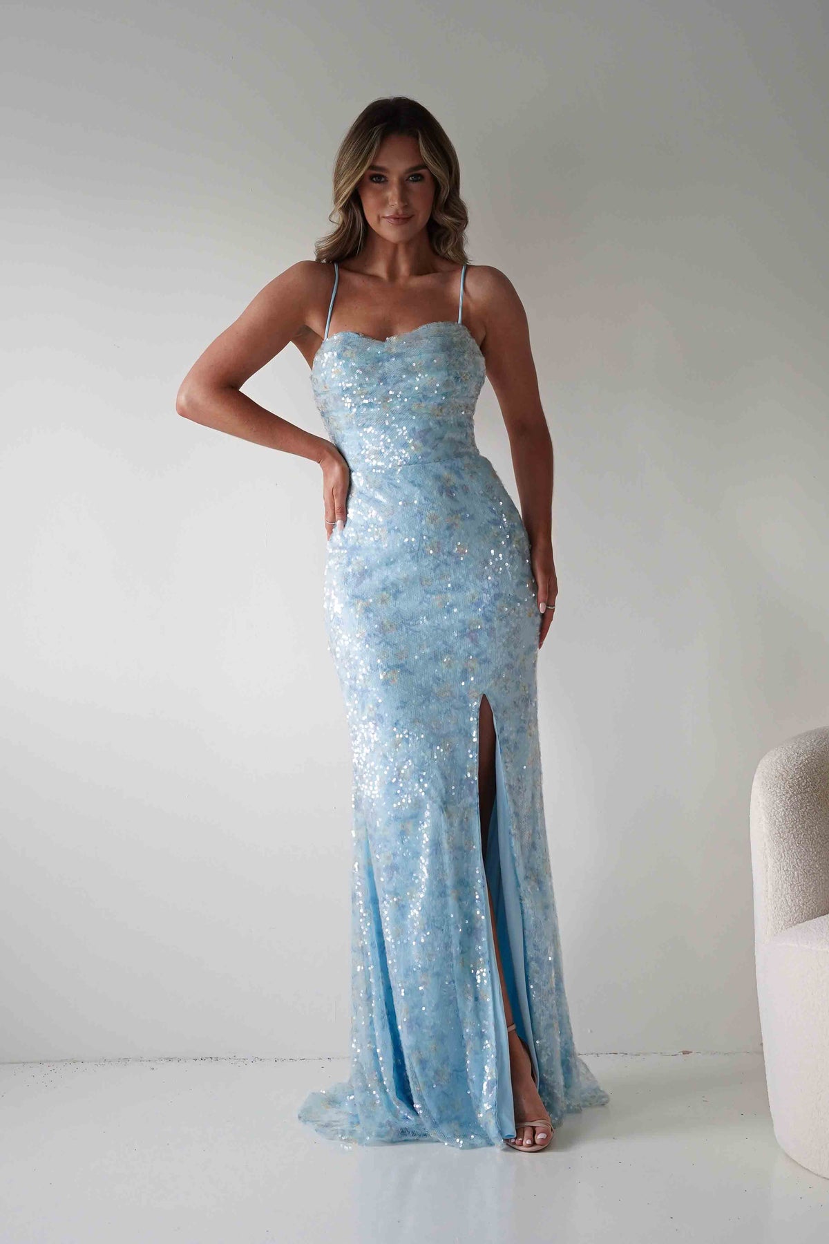 Rae Bodycon Floral Sequin Maxi Gown | Blue-Oh Hello Clothing