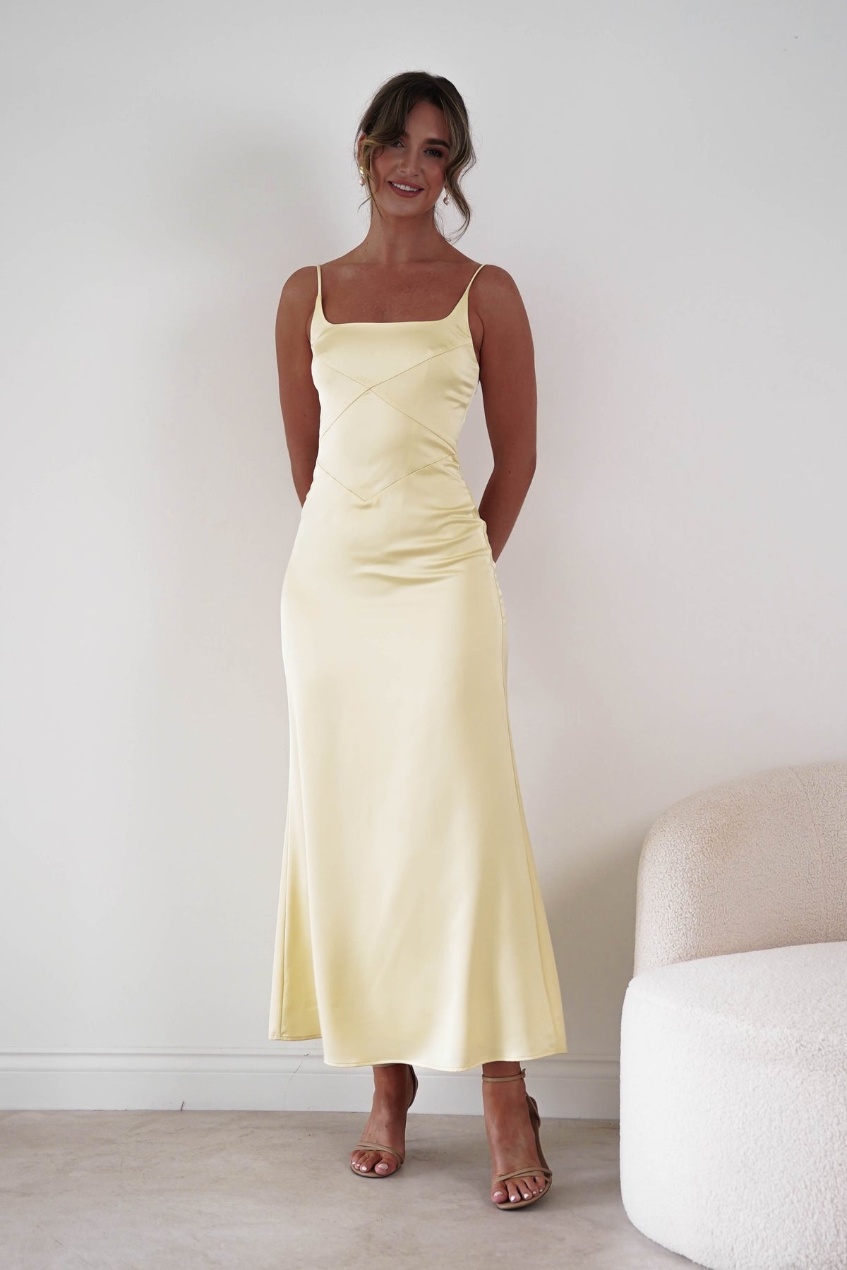 Rafiki Satin Panelled Maxi Dress | Yellow-Oh Hello Clothing