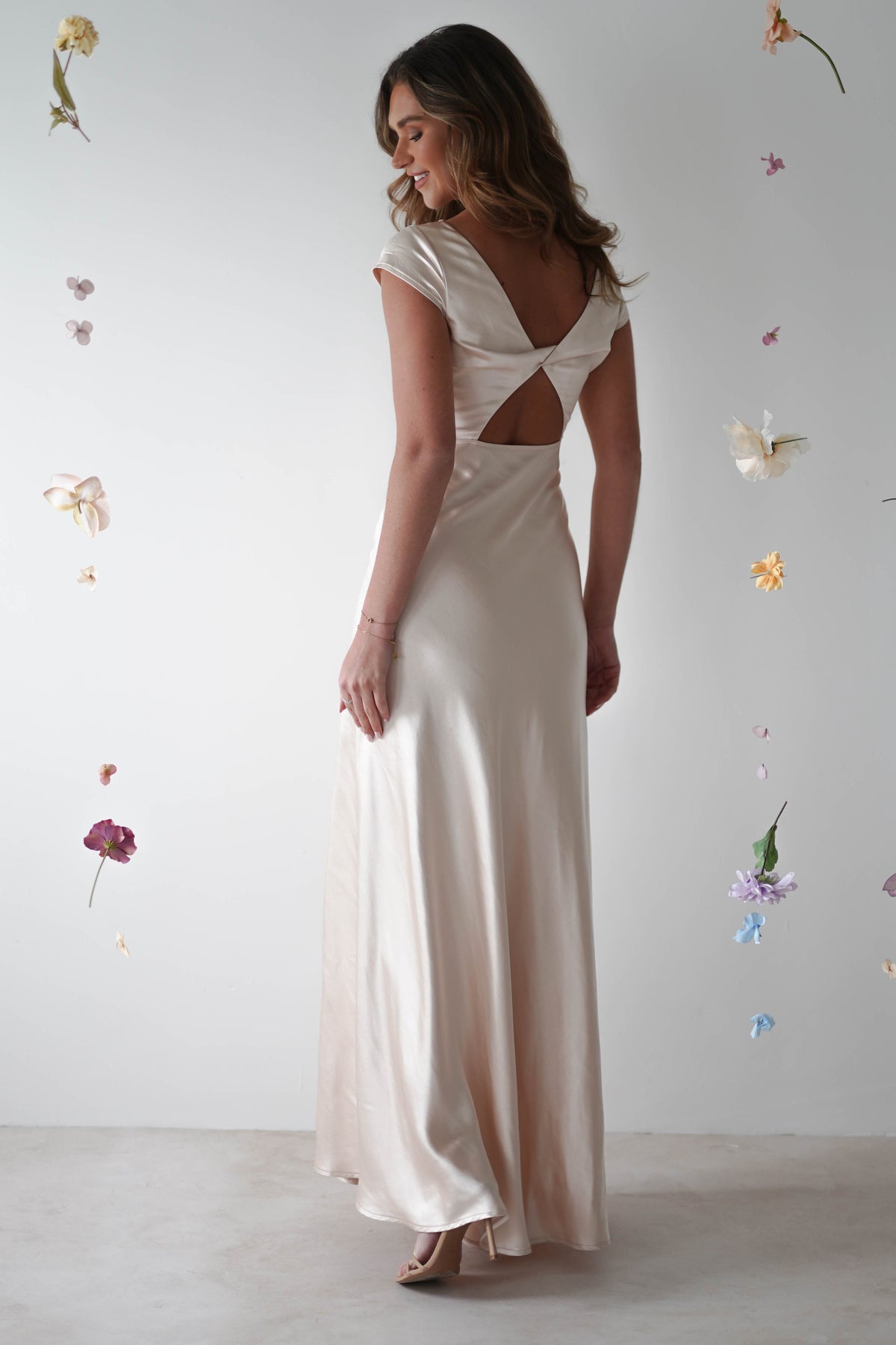 Ramona Soft Satin Maxi Dress | Champagne-Oh Hello Clothing
