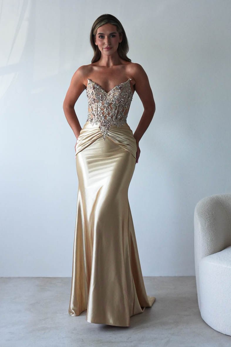 Raquel Bodycon Embellished Gown | Gold-Oh Hello Clothing
