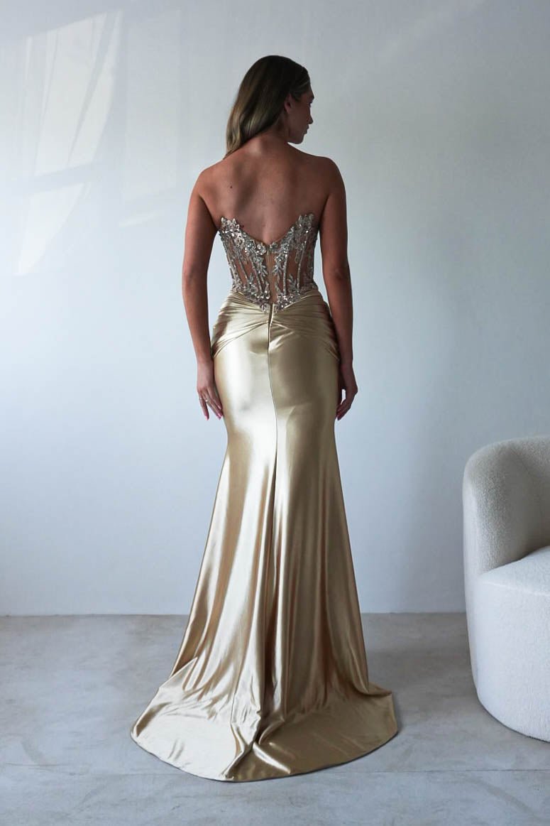 Raquel Bodycon Embellished Gown | Gold-Oh Hello Clothing