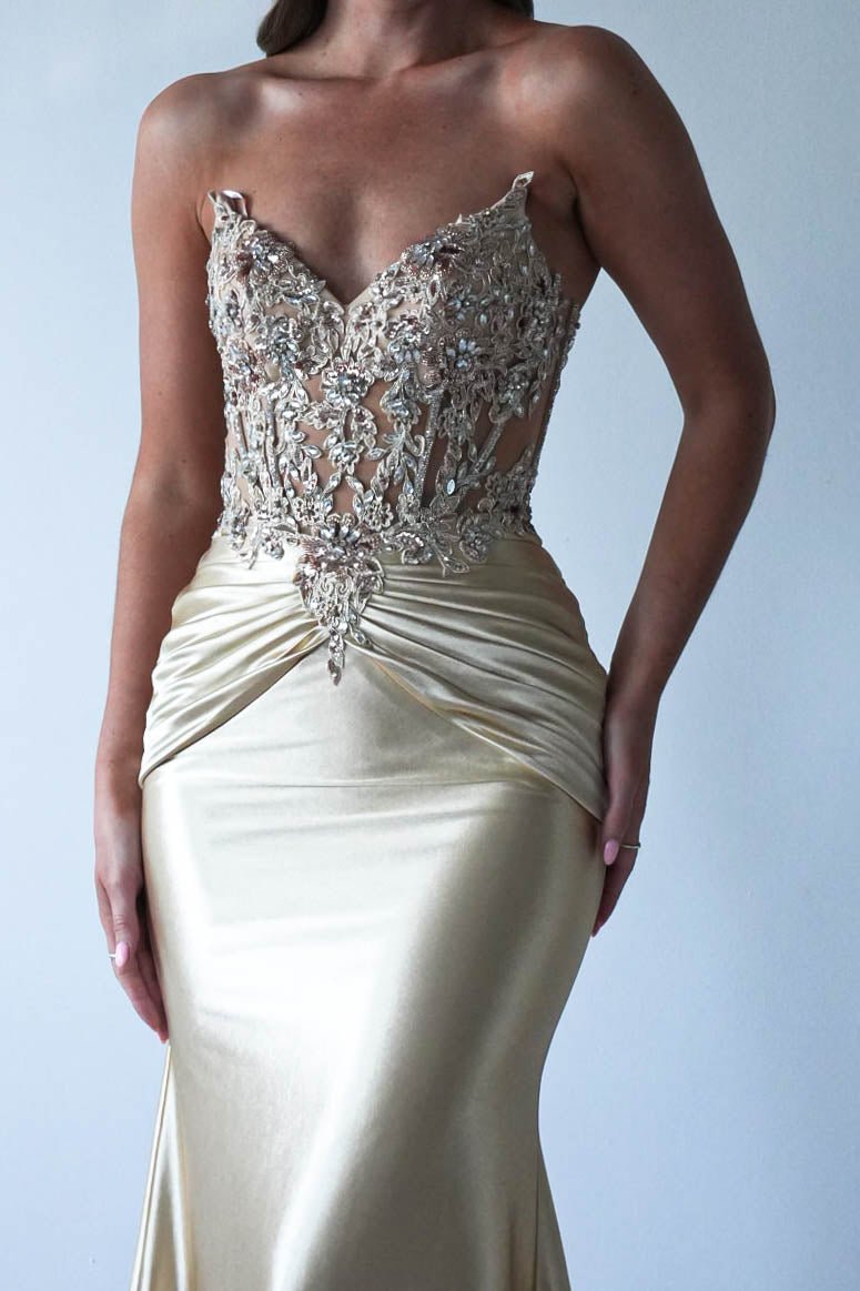 Raquel Bodycon Embellished Gown | Gold-Oh Hello Clothing