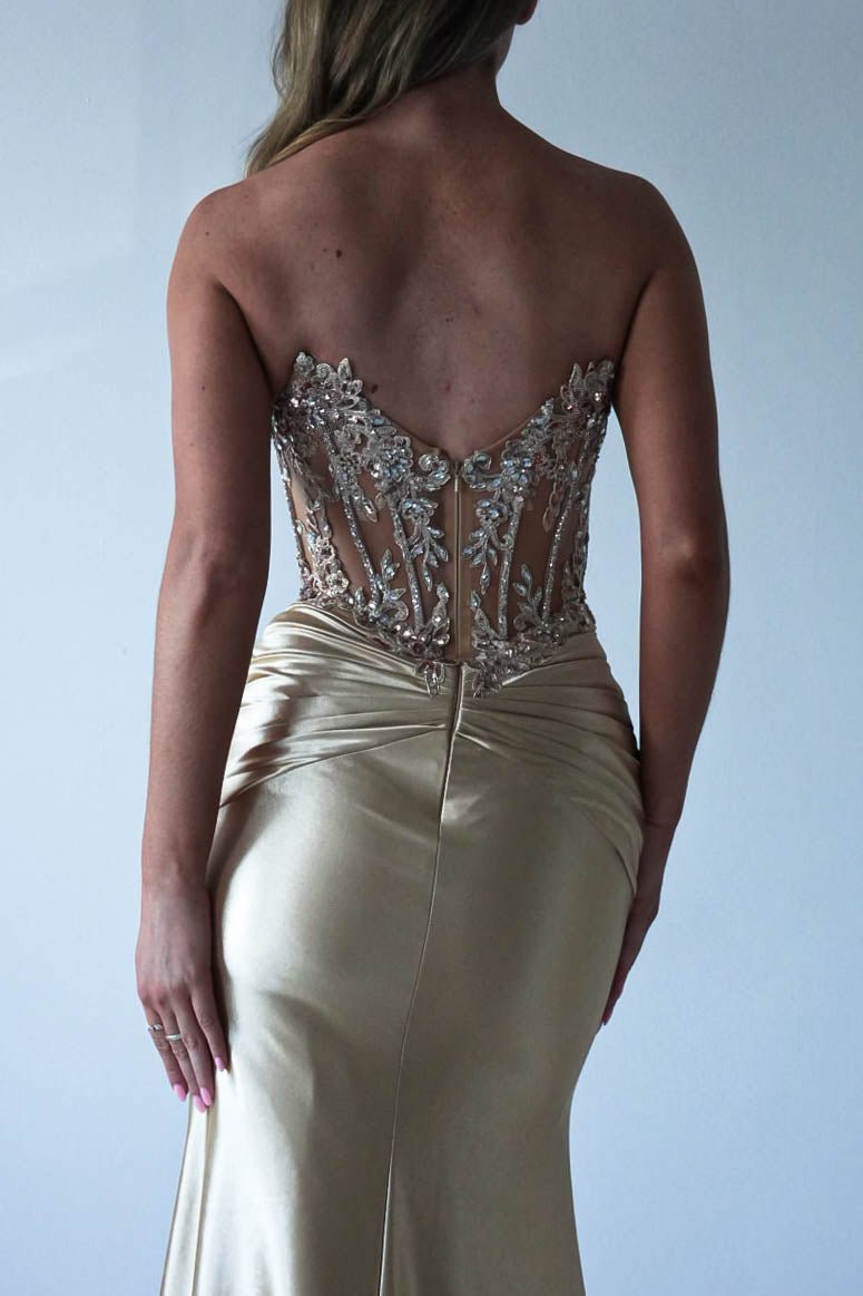Raquel Bodycon Embellished Gown | Gold-Oh Hello Clothing
