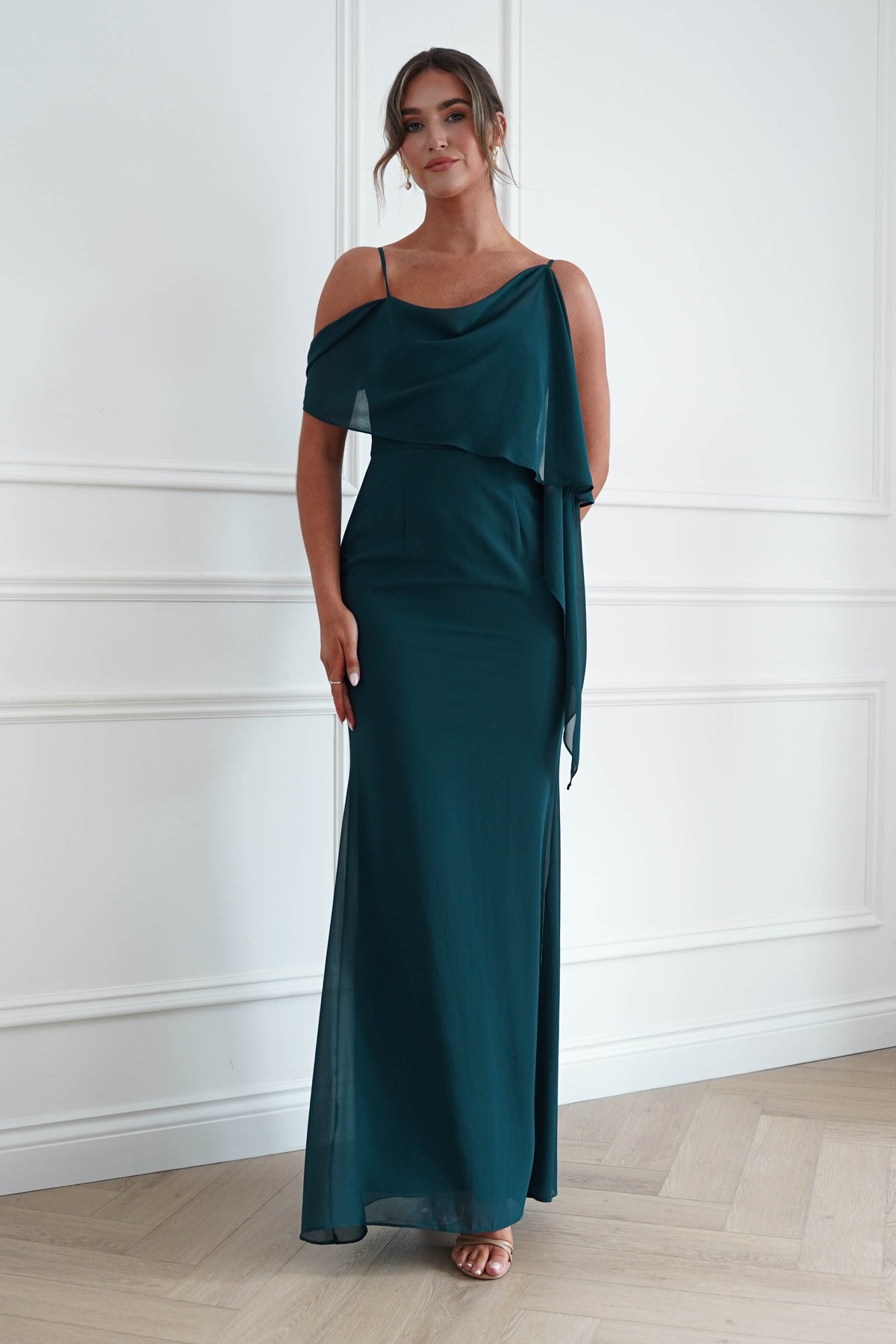 Raven One Shoulder Chiffon Maxi Dress | Teal Green-Oh Hello Clothing
