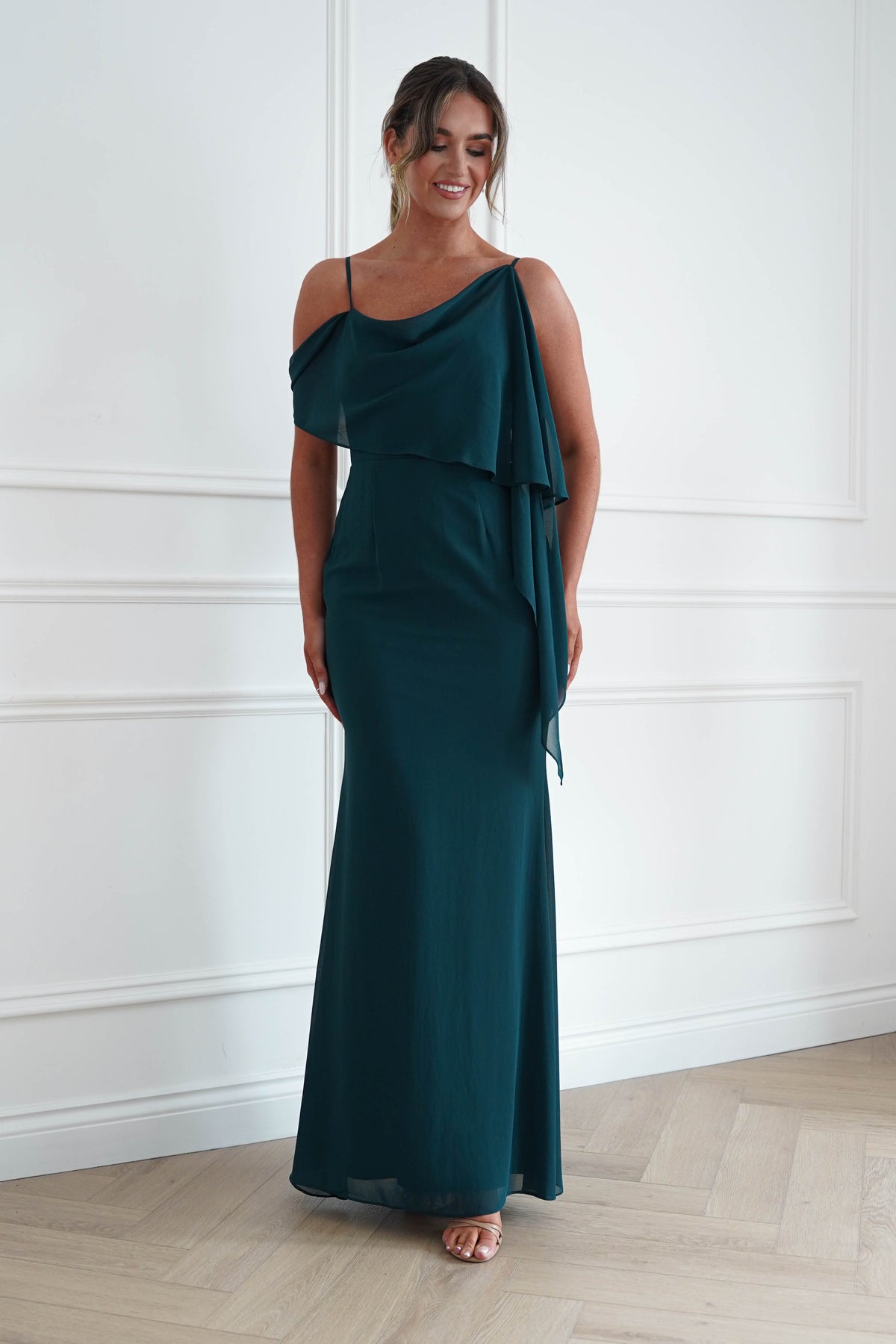 Raven One Shoulder Chiffon Maxi Dress | Teal Green-Oh Hello Clothing