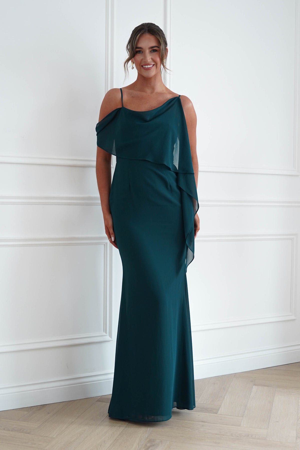 Raven One Shoulder Chiffon Maxi Dress | Teal Green-Oh Hello Clothing