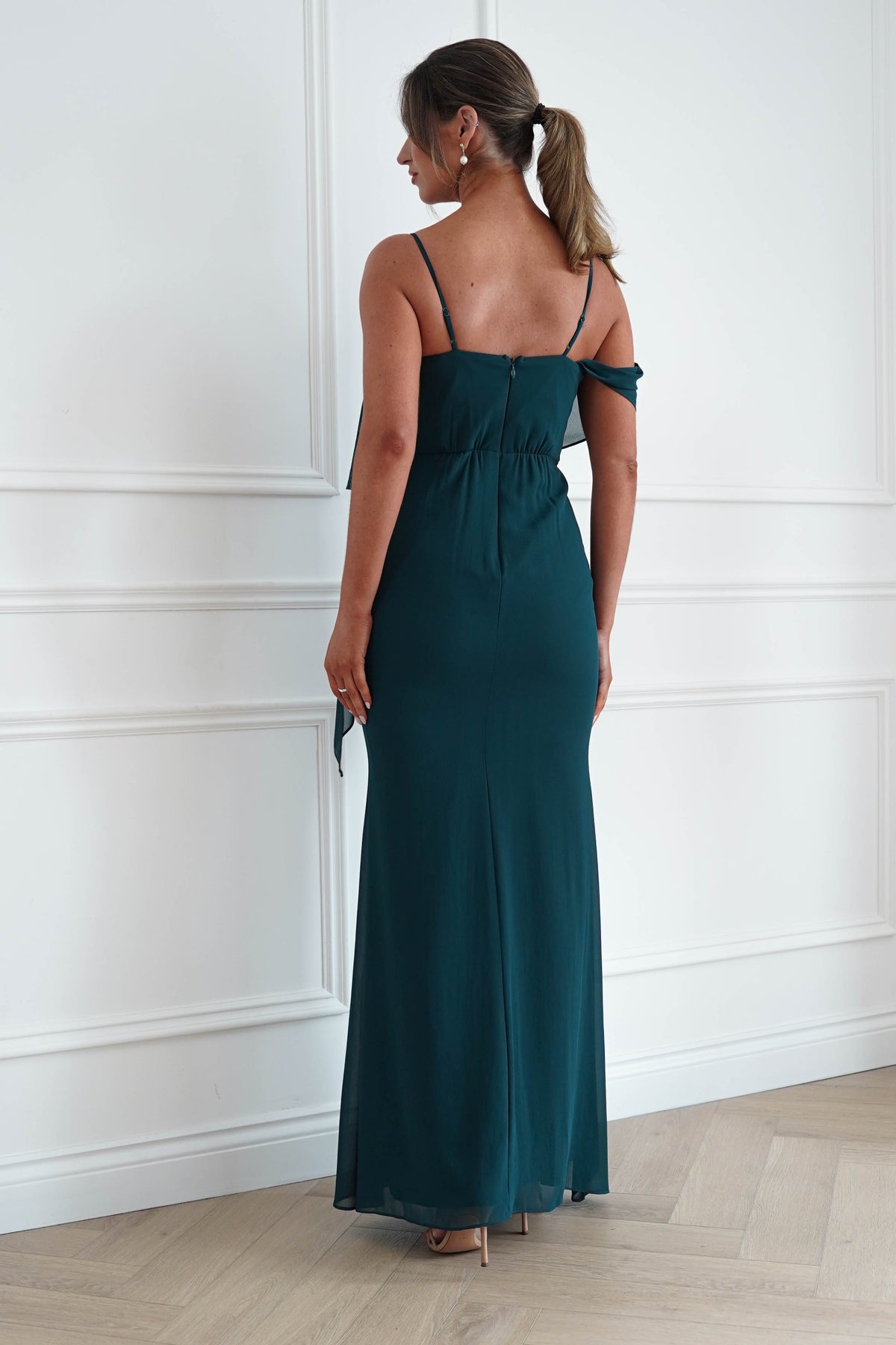Raven One Shoulder Chiffon Maxi Dress | Teal Green-Oh Hello Clothing