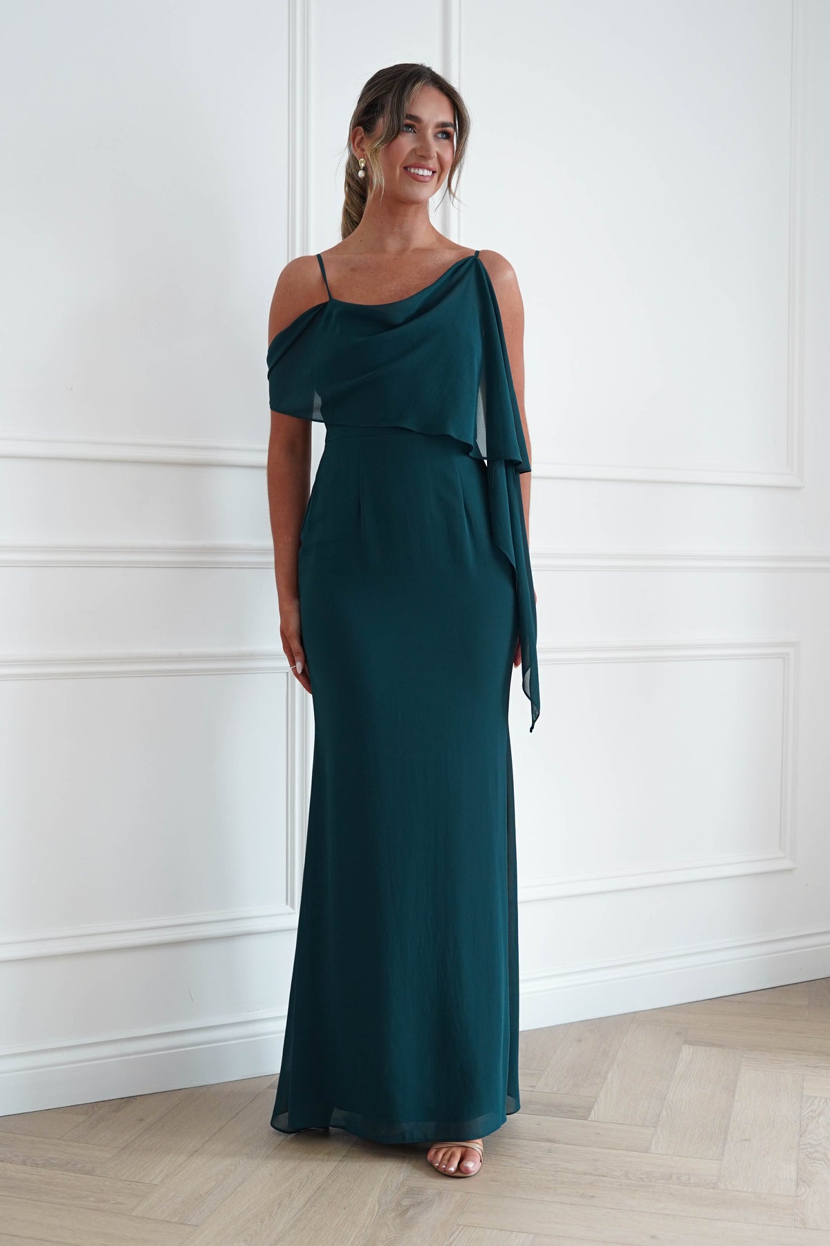 Raven One Shoulder Chiffon Maxi Dress | Teal Green-Oh Hello Clothing