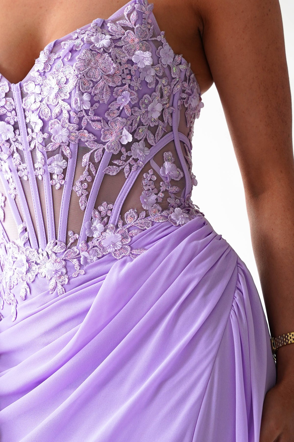 Ravina Strapless Lace Corset Maxi Gown | Lavender-Oh Hello Clothing