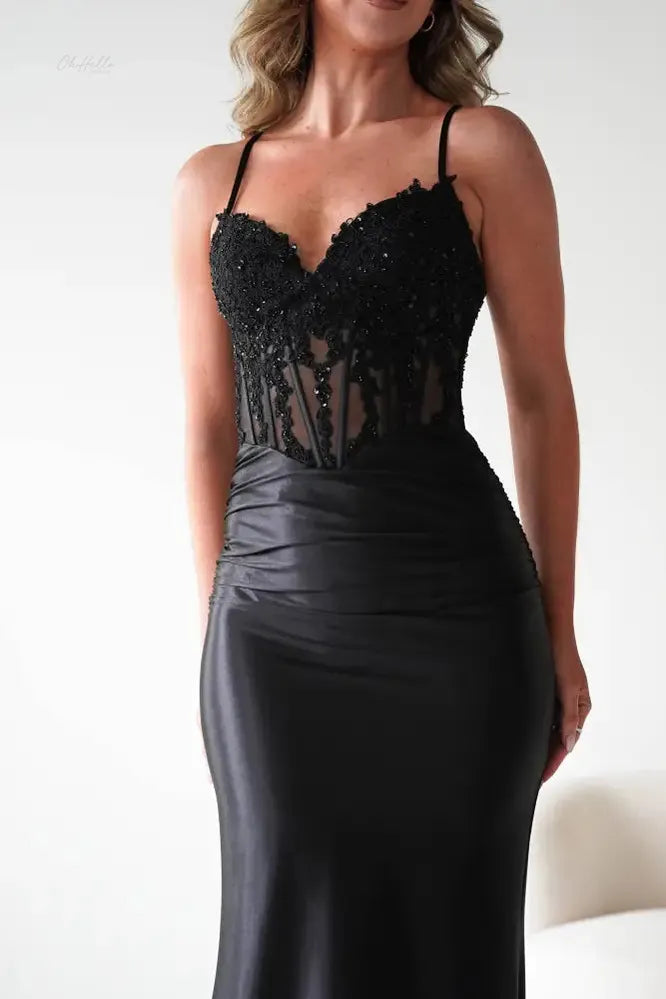 Raya Embellished Corset Gown | Black-Oh Hello Clothing
