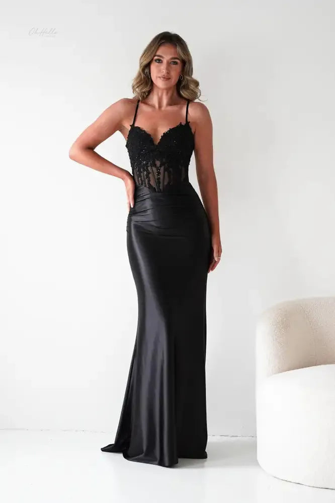 Raya Embellished Corset Gown | Black-Oh Hello Clothing