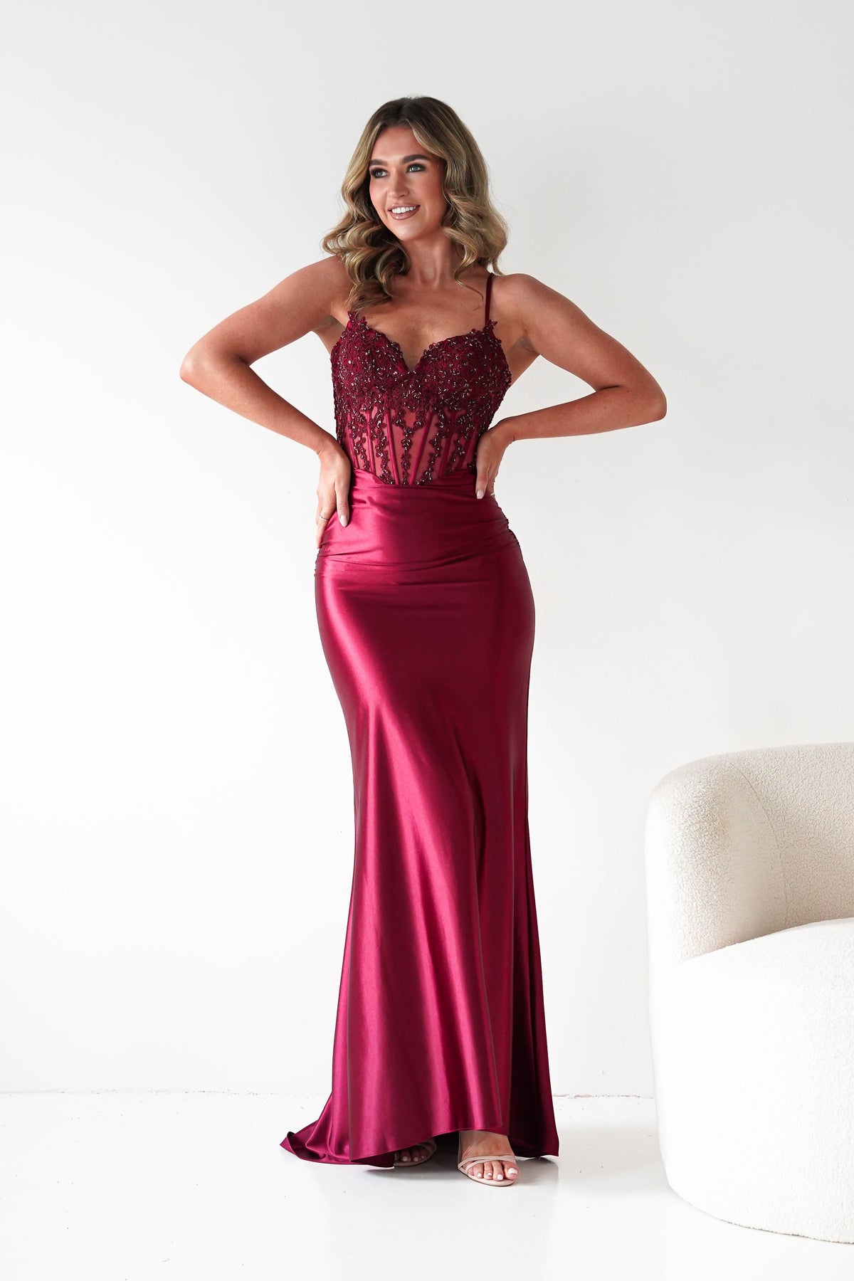 Raya Embellished Corset Gown | Dark Red-Oh Hello Clothing