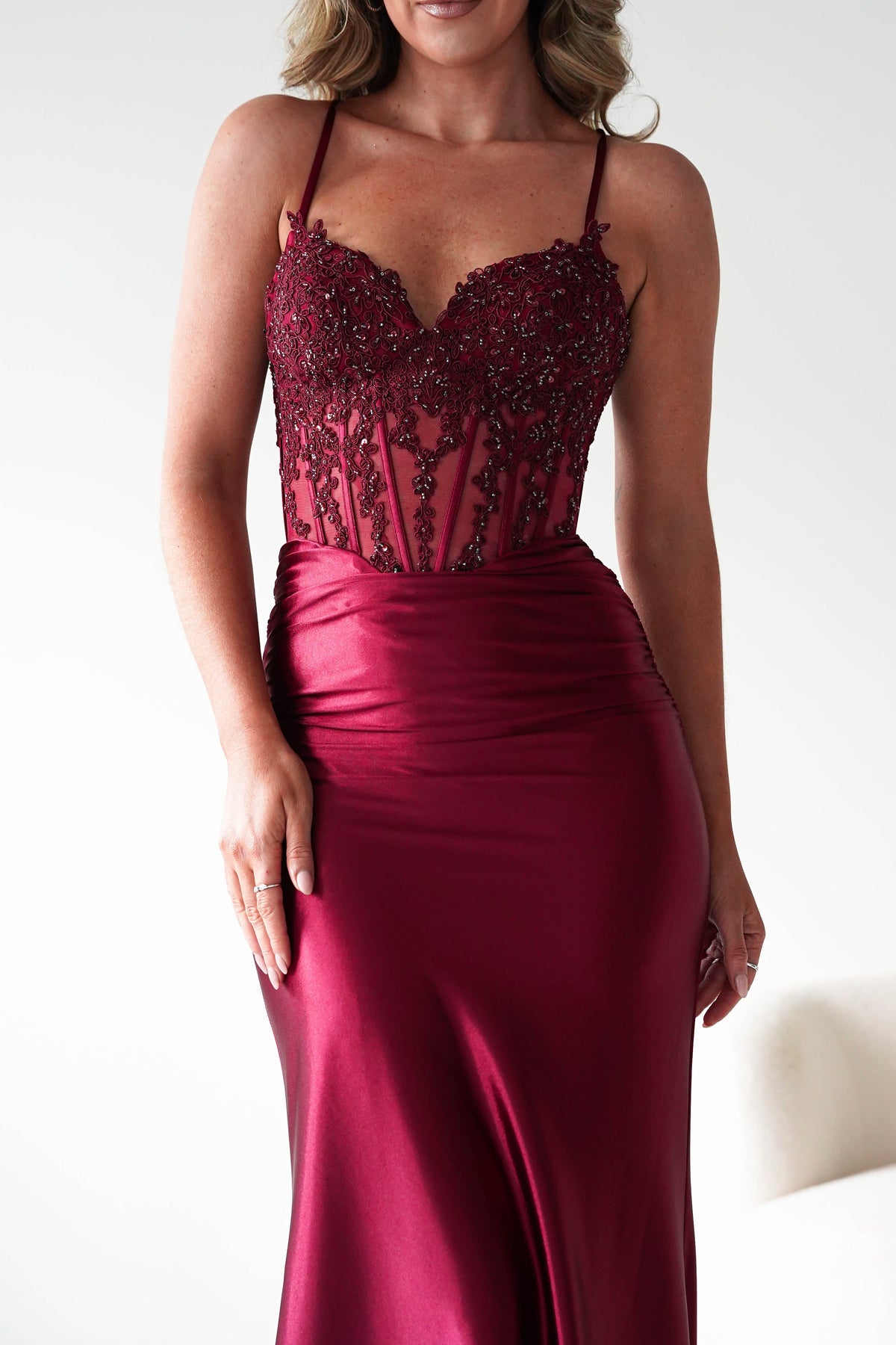 Raya Embellished Corset Gown | Dark Red-Oh Hello Clothing