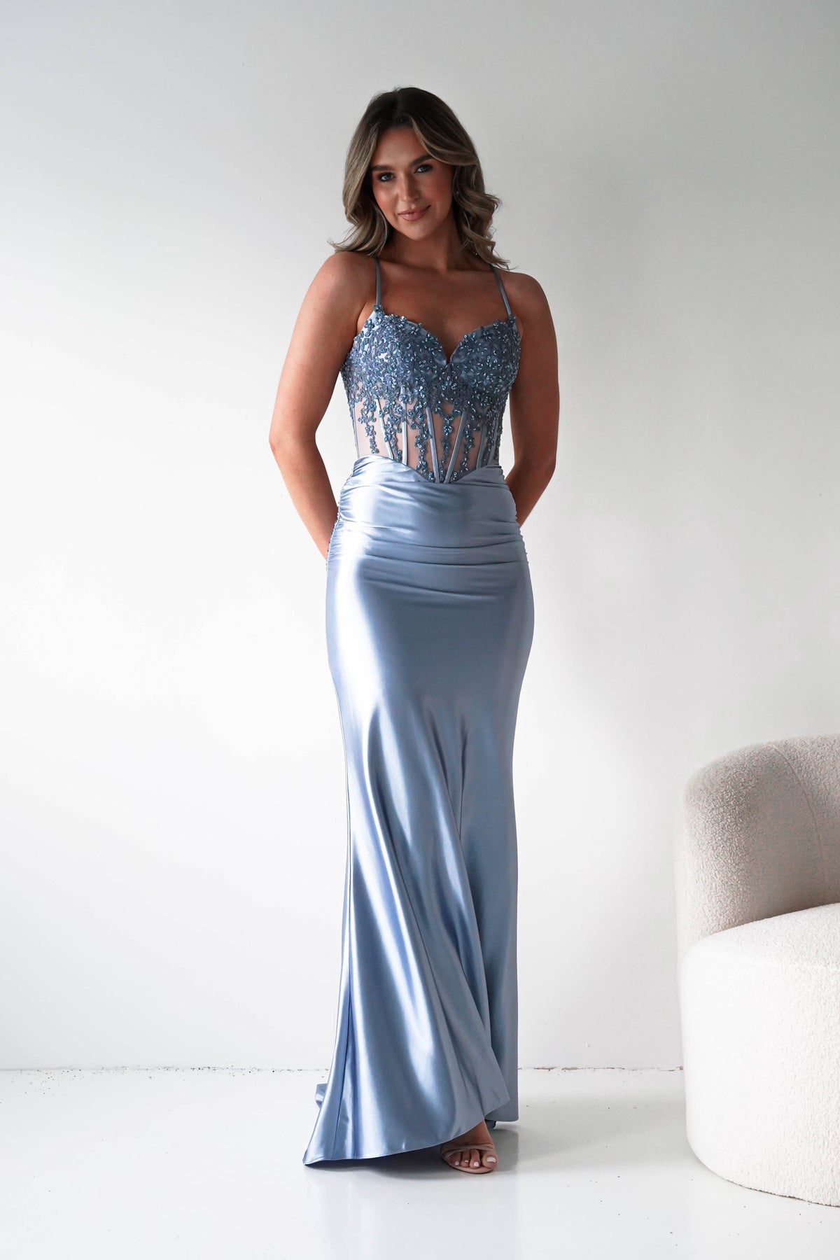 Raya Embellished Corset Gown | Light Blue-Oh Hello Clothing