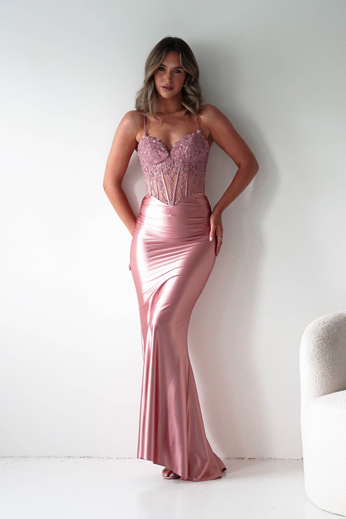 Raya Embellished Corset Gown | Pink Rose-Oh Hello Clothing