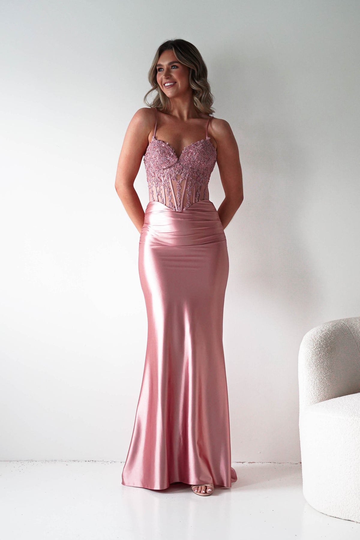 Raya Embellished Corset Gown | Pink Rose-Oh Hello Clothing