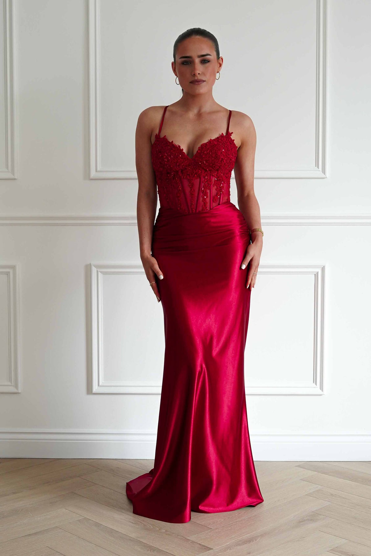 Raya Embellished Corset Gown | Red-Oh Hello Clothing