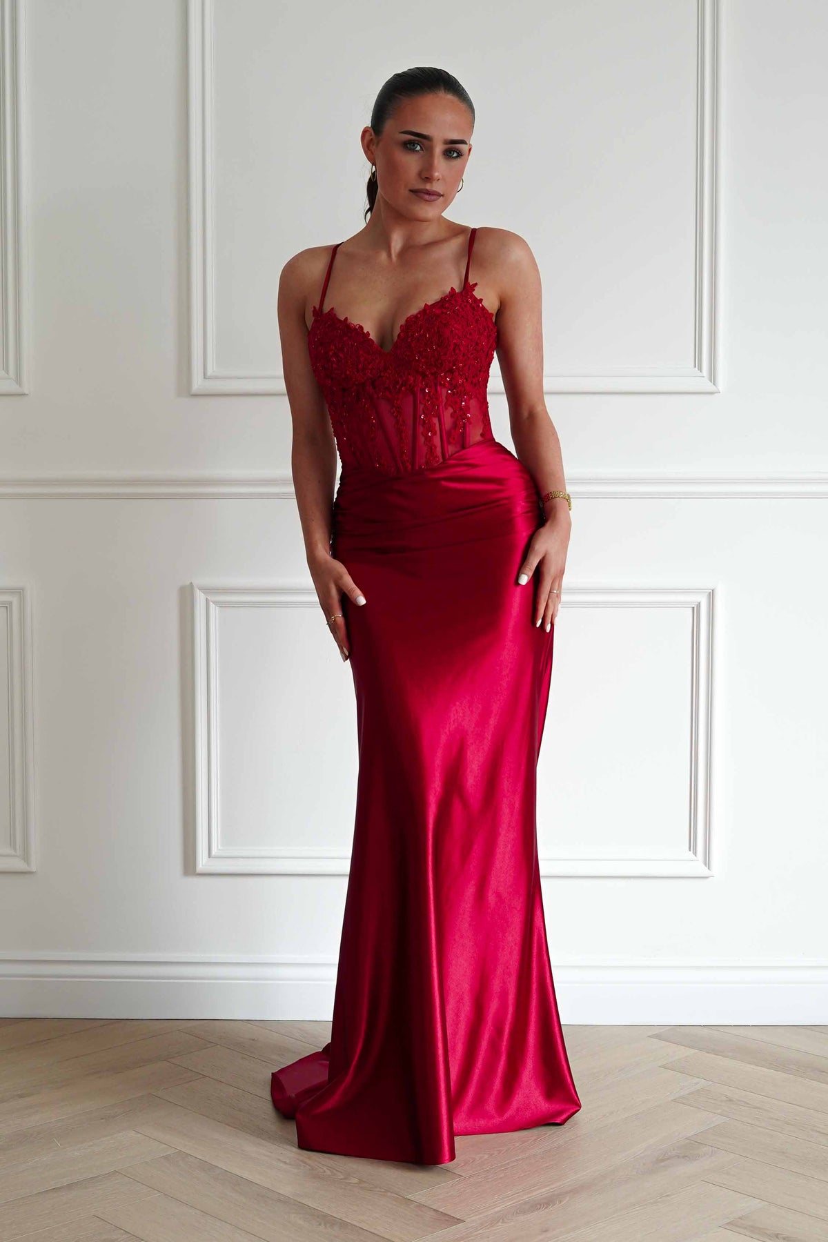 Raya Embellished Corset Gown | Red-Oh Hello Clothing