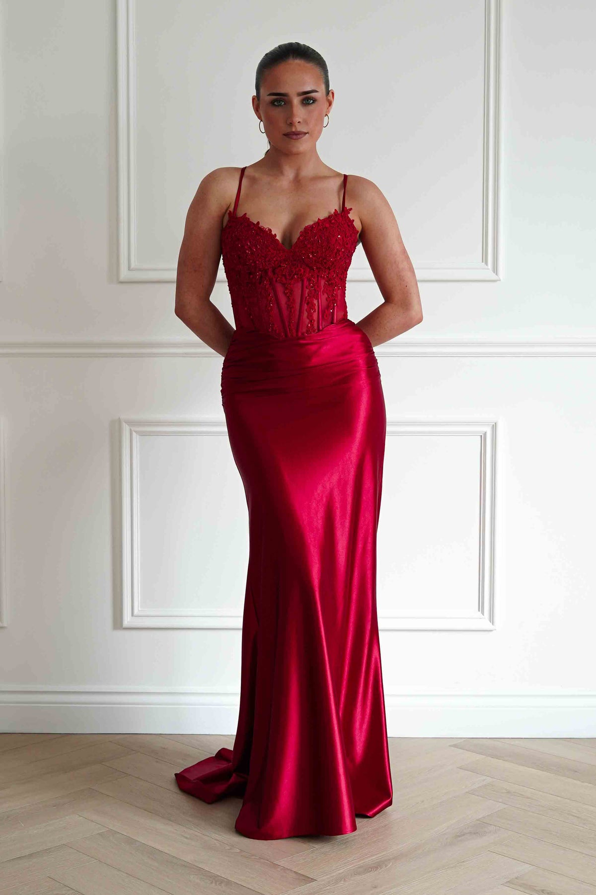 Raya Embellished Corset Gown | Red-Oh Hello Clothing