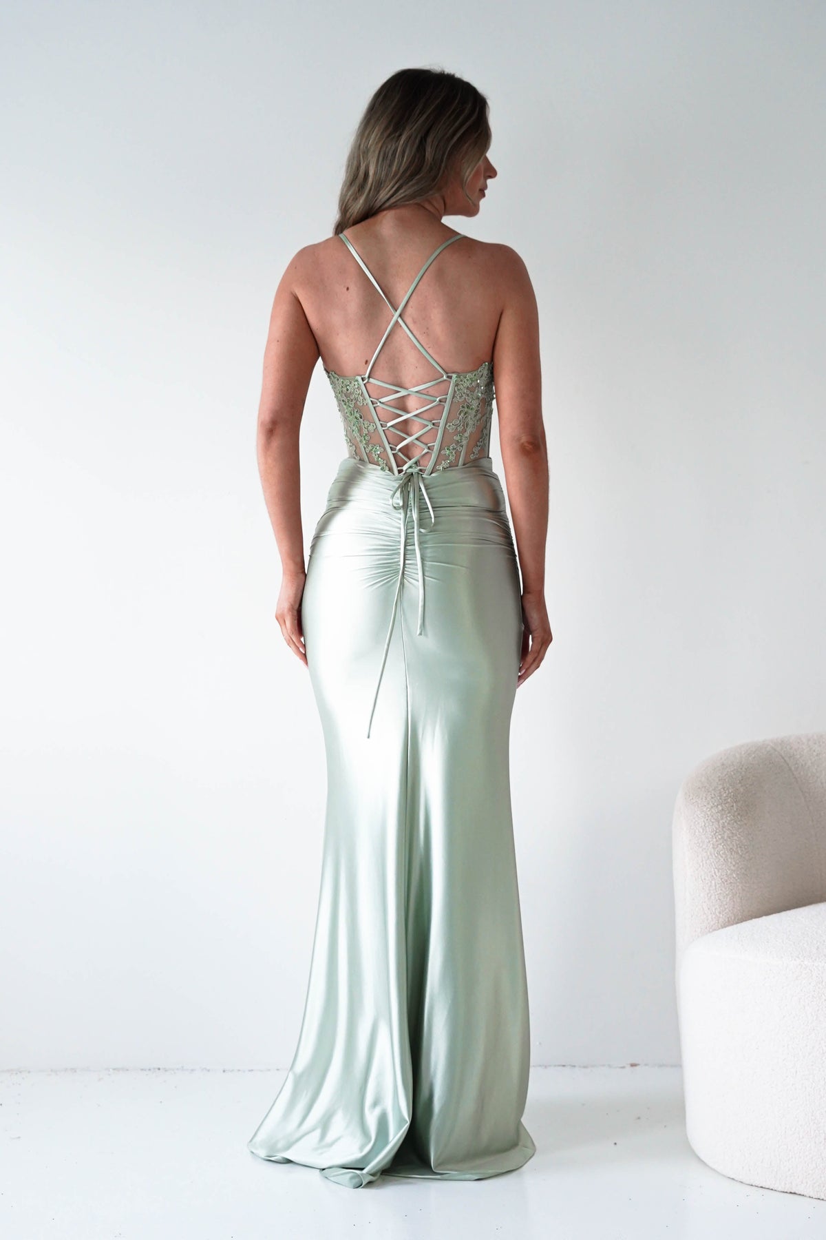 Raya Embellished Corset Gown | Sage Green-Oh Hello Clothing