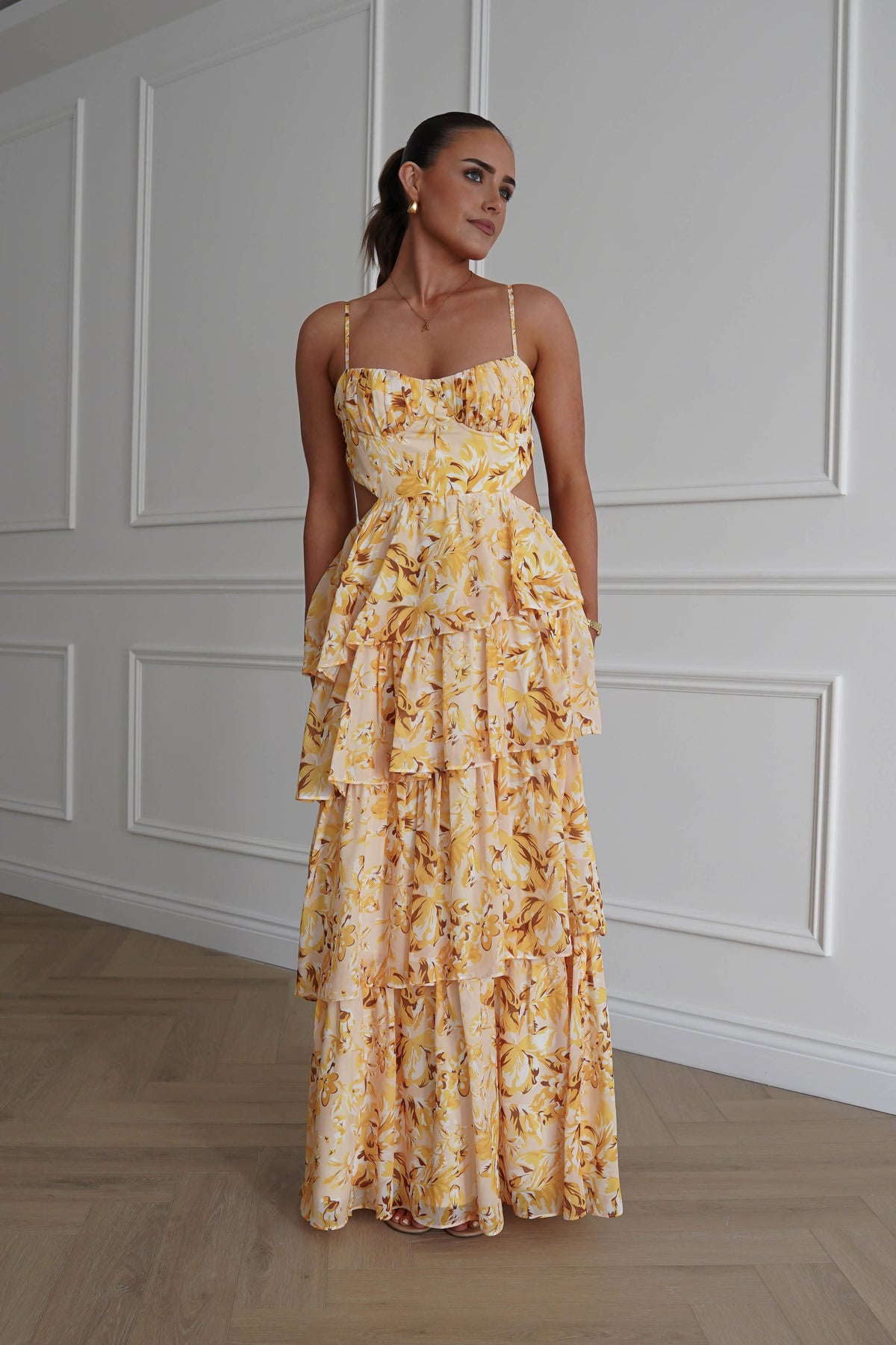 Rebecca Floral Tiered Maxi Dress | Yellow-Oh Hello Clothing