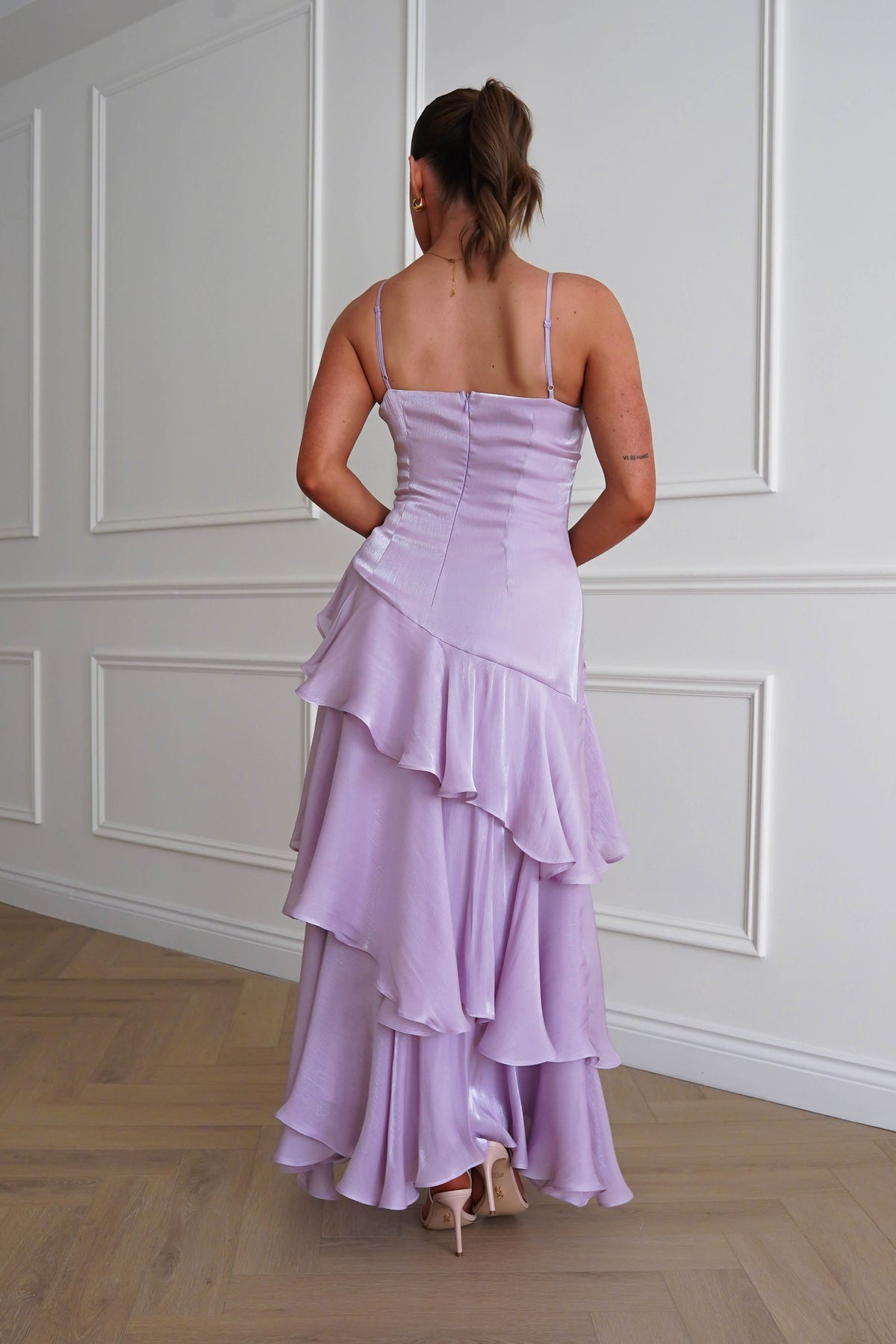 Renee Luminescent Ruffle Maxi Dress | Lilac-Oh Hello Clothing