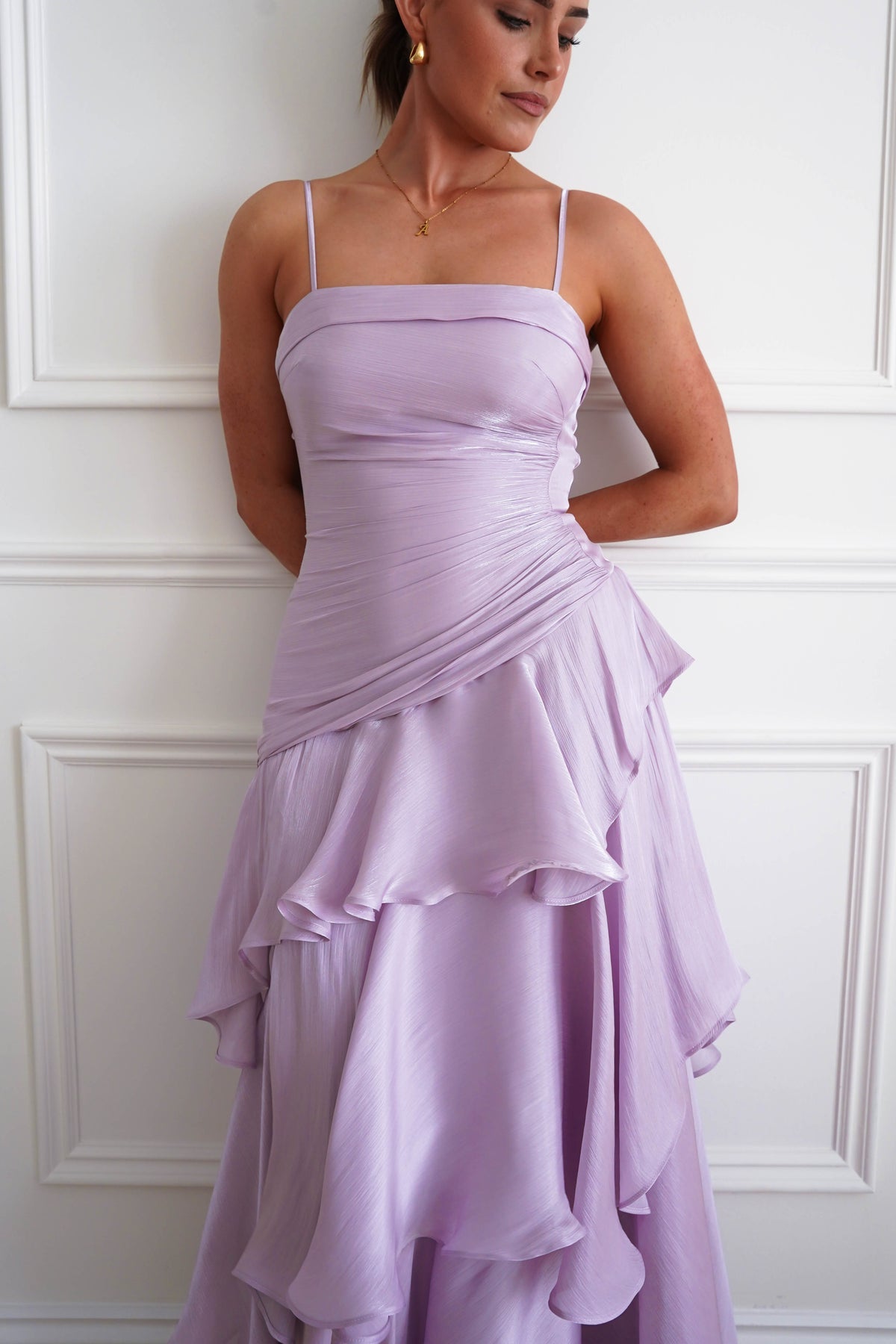 Renee Luminescent Ruffle Maxi Dress | Lilac-Oh Hello Clothing