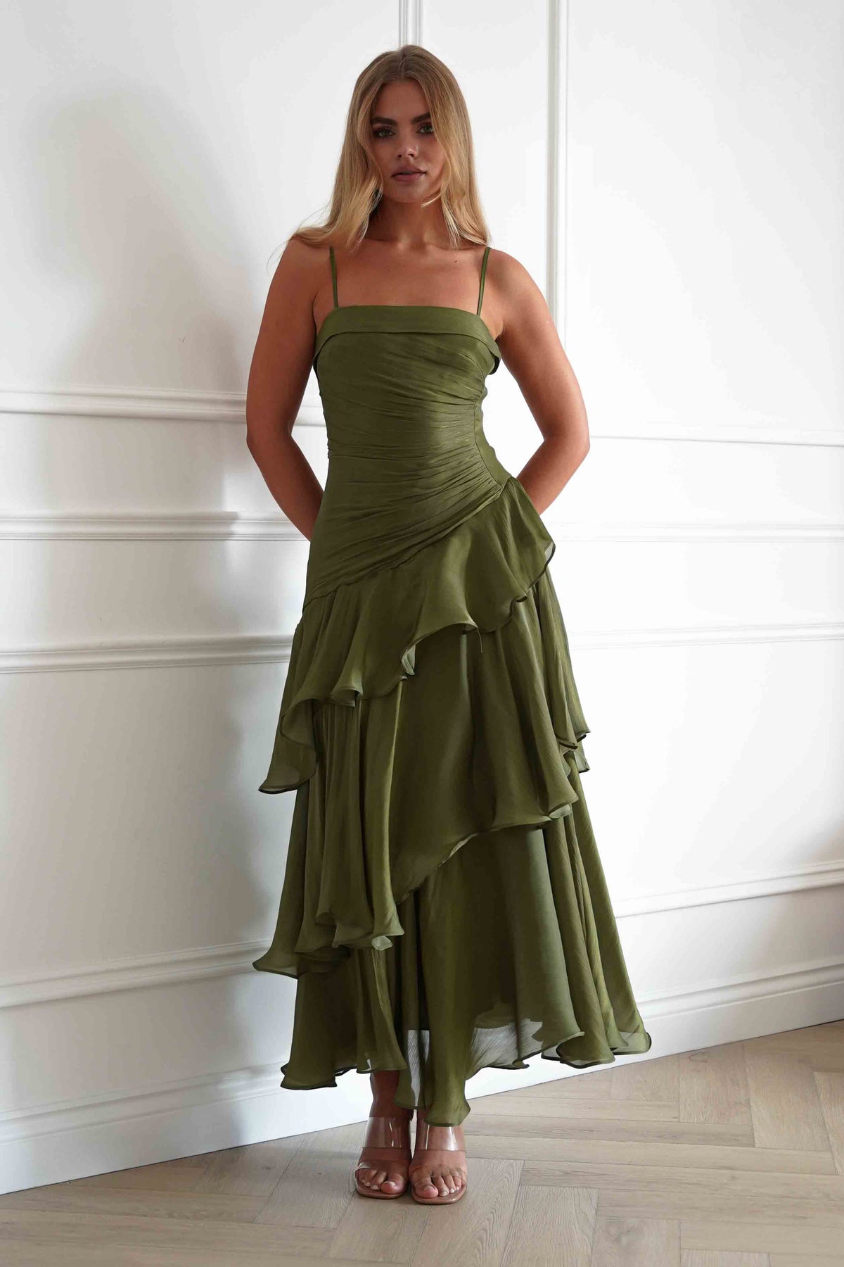 Renee Luminescent Ruffle Maxi Dress | Olive-Oh Hello Clothing