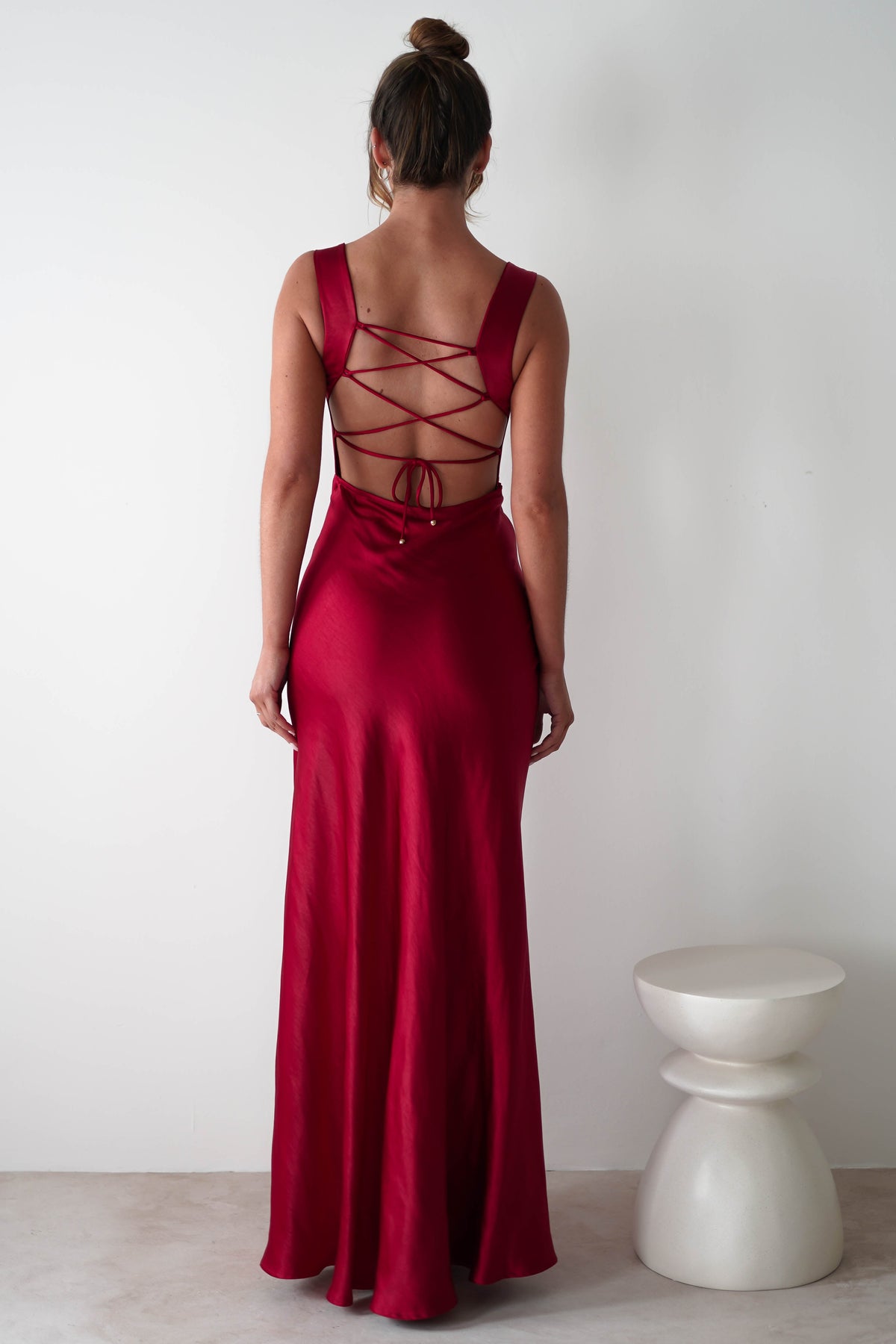 Riviera Soft Satin Maxi Gown | Berry Red-Oh Hello Clothing